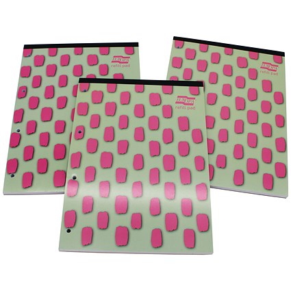 Europa Splash Refill Pad, A4, Ruled with Margin, 140 Pages, Pink, Pack of 6