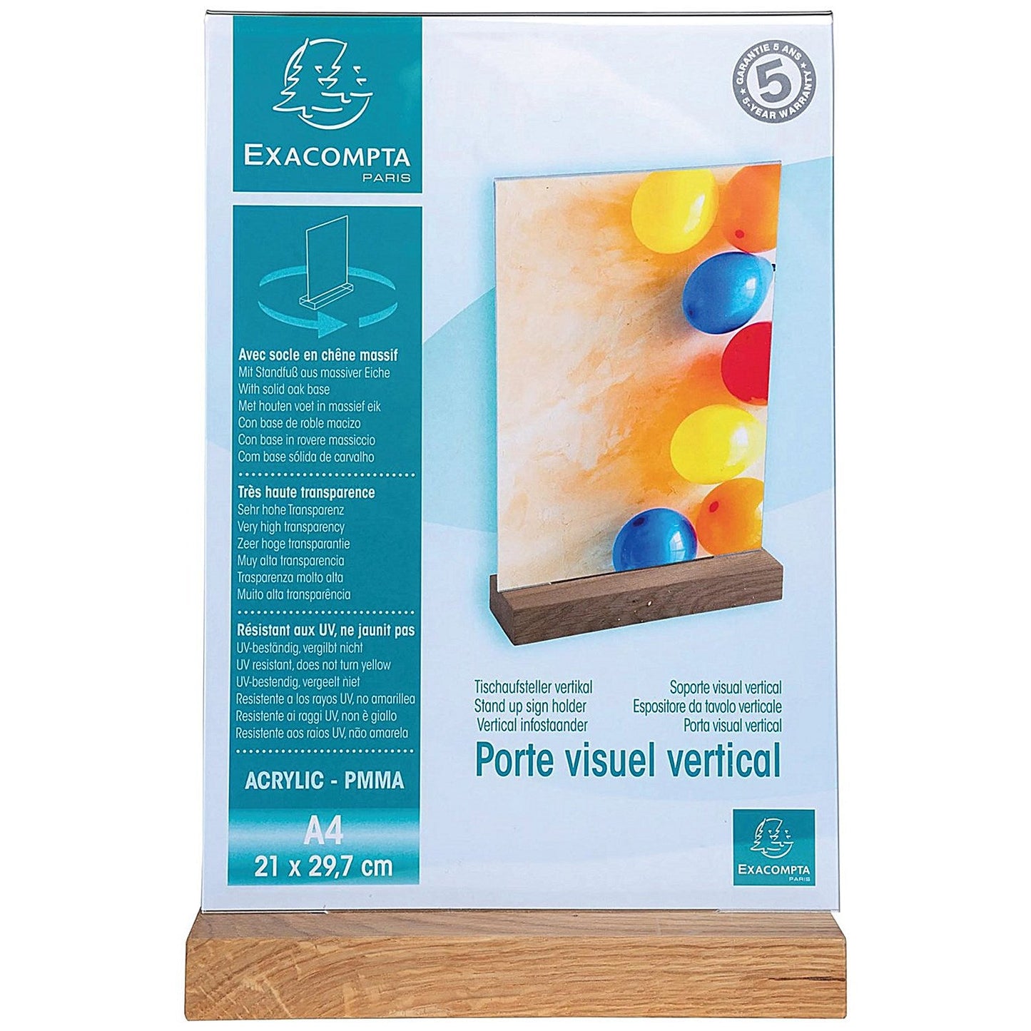 Exacompta Portrait Stand Up Sign Holder A4 with Wood Base Easy2Order : GH10938