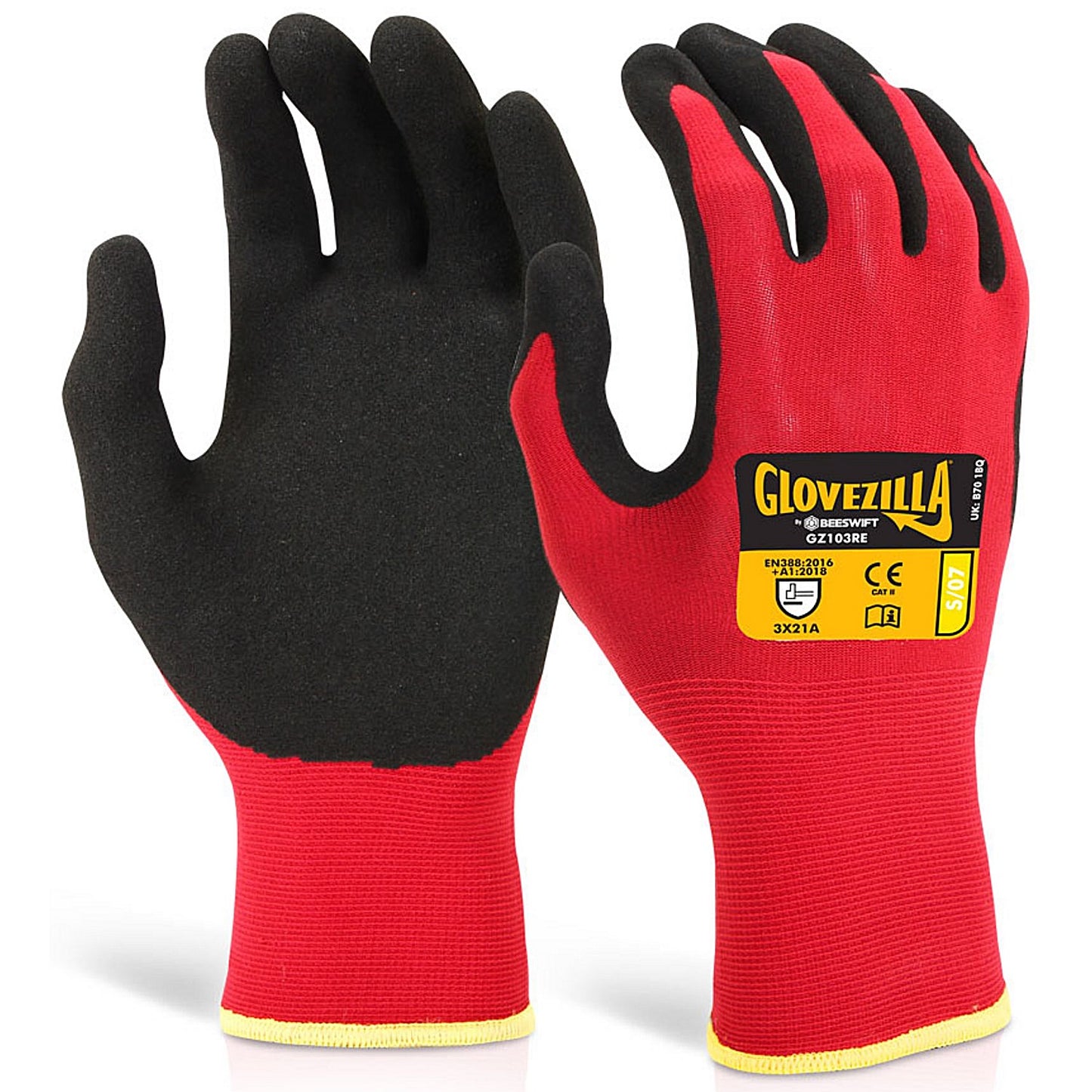Glovezilla Nitrile Nylon Gloves, Red, 2XL, Pack of 10