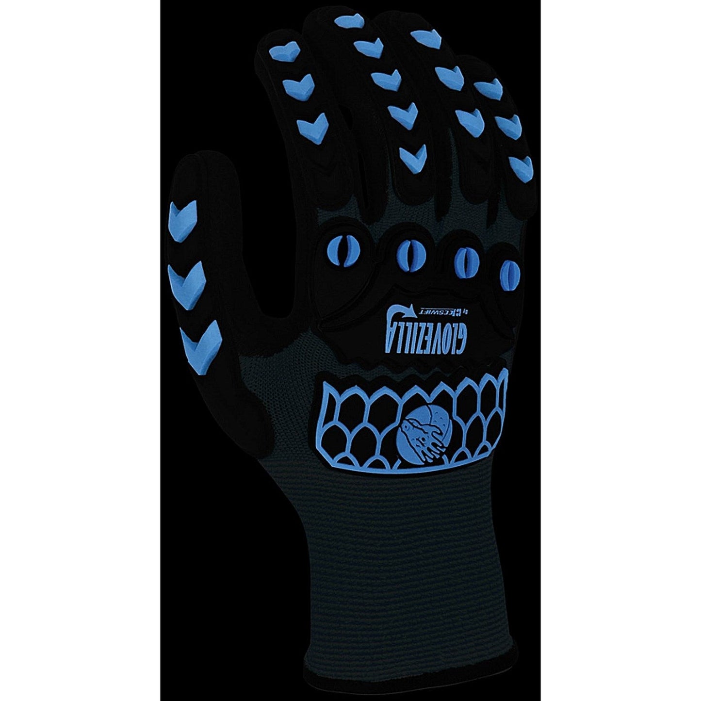 Glovezilla Glow In The Dark Foam Nitrile Gloves, Blue, Large Easy2Order : GZ66BL