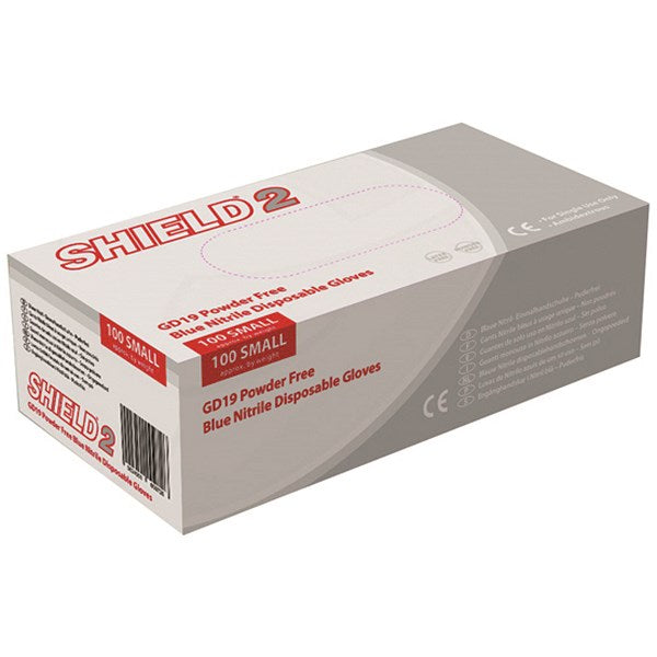 Shield Powder-Free Nitrile Gloves, Large, Blue, Pack of 100