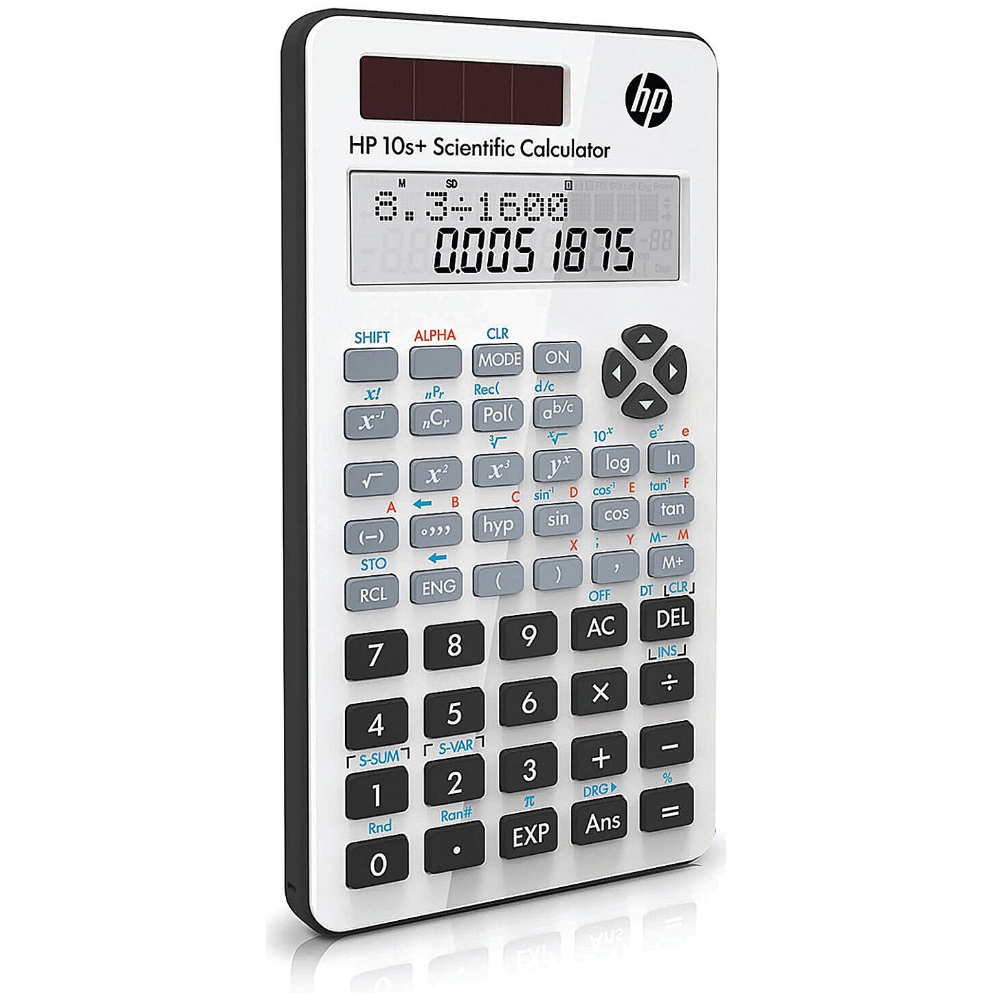HP 10S+ 2 Line Scientific Calculator, Solar and Battery Power, White