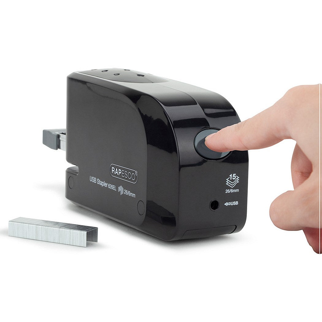Rapesco 626EL USB ElectricHalf Strip Stapler, Capacity 15 Sheets, Black