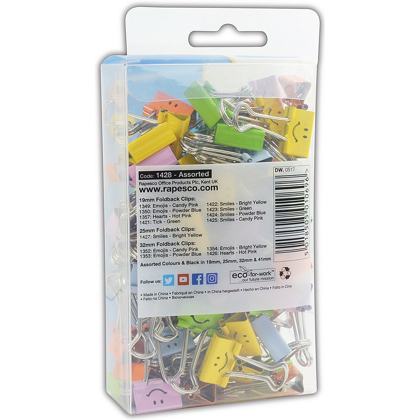 Rapesco Smiles Foldback Clip 19mm Assorted (Pack of 80)