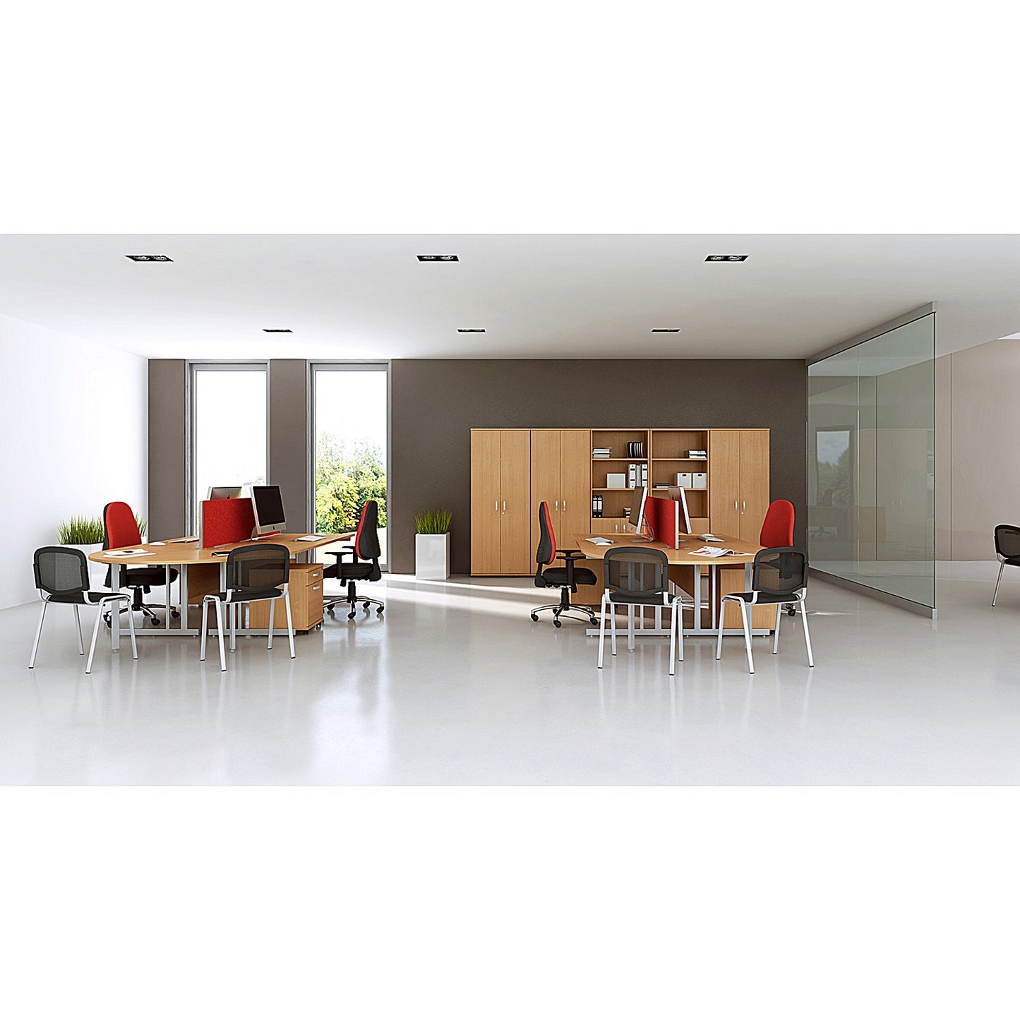 Impulse Extra Tall Half Cupboard and Half Bookcase, 4 Shelves, 2000mm High, Beech