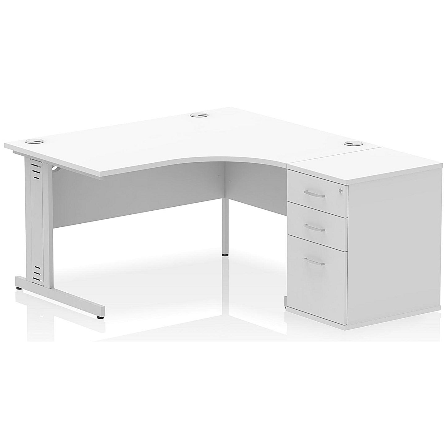 Impulse 1400mm Corner Desk with 600mm Desk High Pedestal, Right Hand, Silver Cable Managed Leg, White