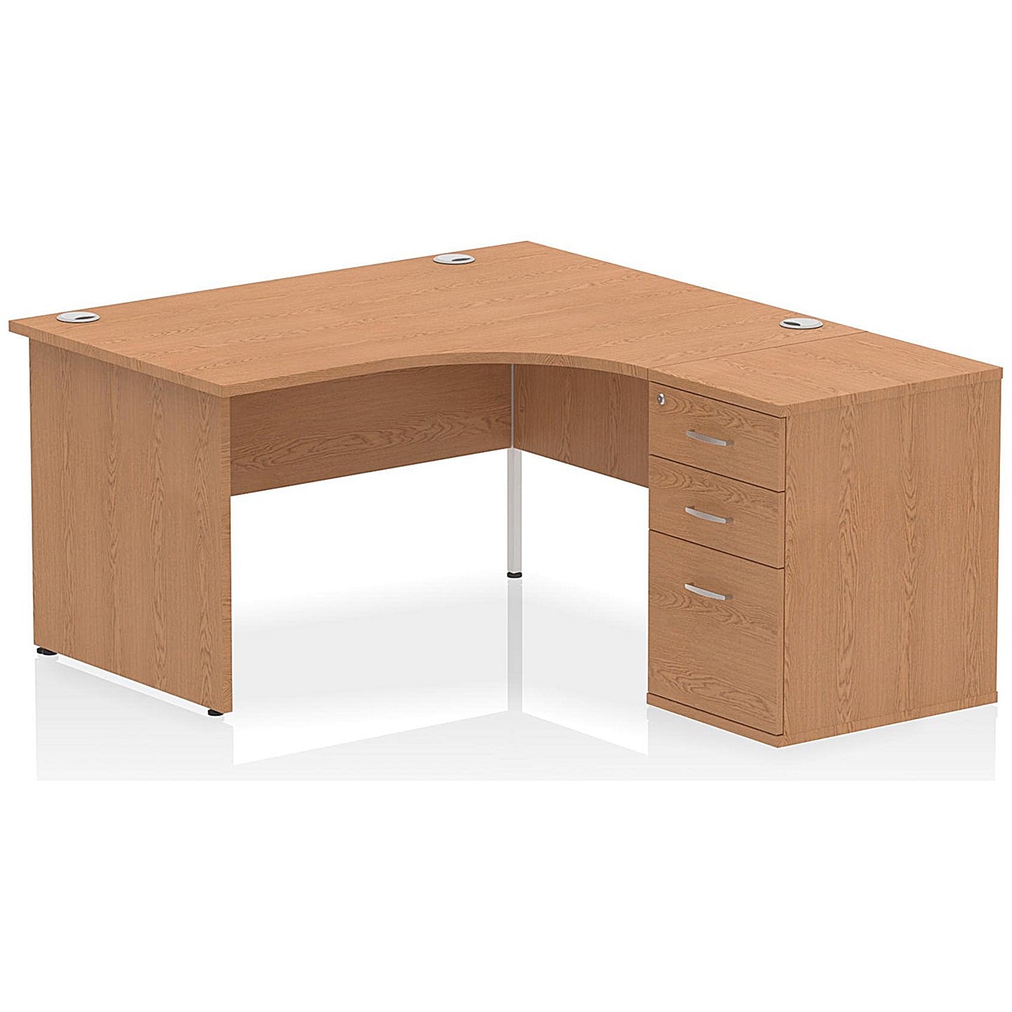Impulse 1400mm Corner Desk with 600mm Desk High Pedestal, Right Hand, Panel End Leg, Oak