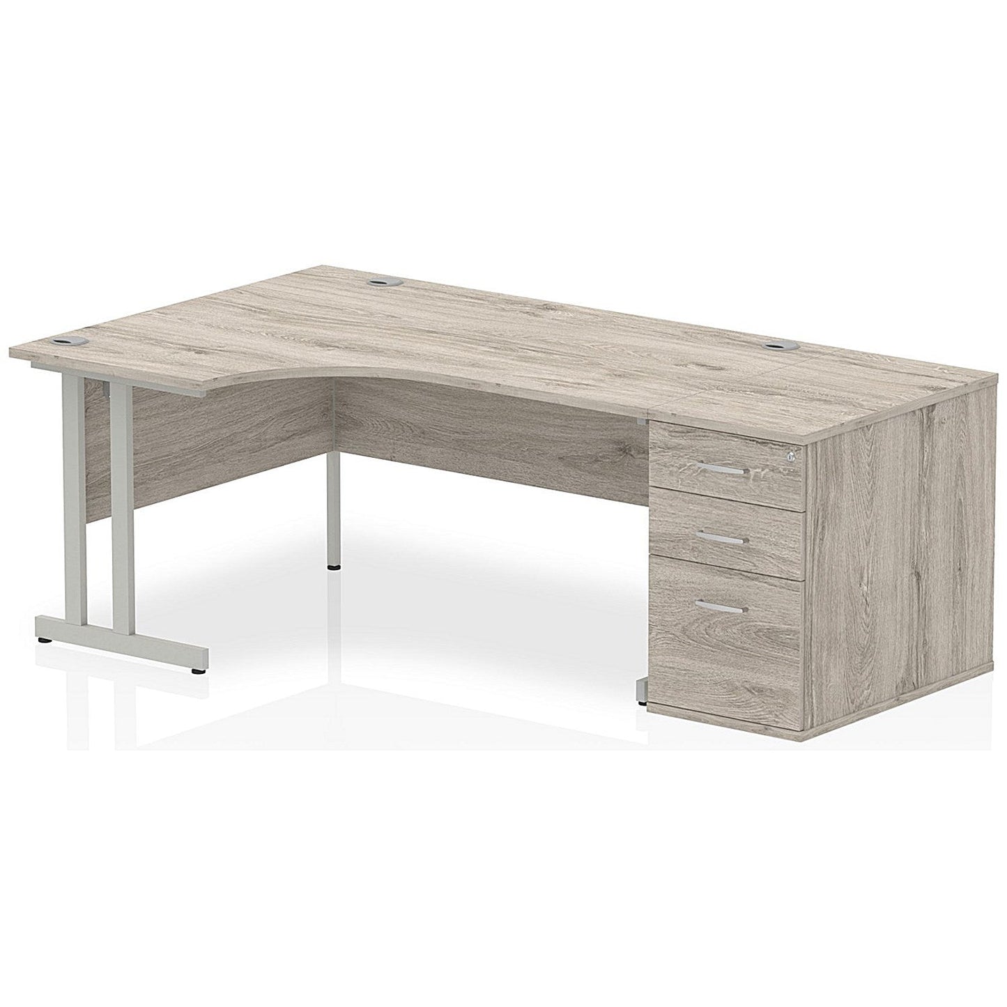 Impulse 1600mm Corner Desk with 800mm Desk High Pedestal, Left Hand, Silver Cantilever Leg, Grey Oak Easy2Order : I003172