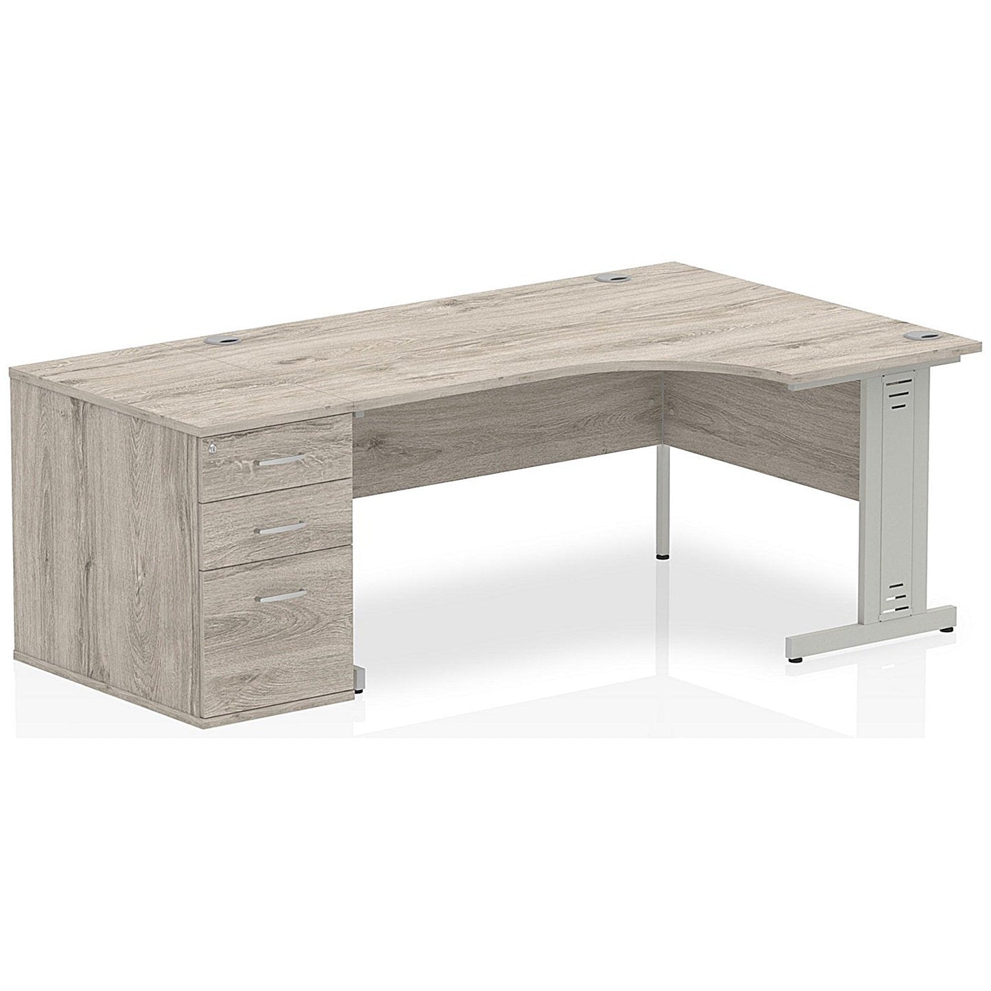 Impulse 1600mm Corner Desk with 800mm Desk High Pedestal, Right Hand, Silver Cable Managed Leg, Grey Oak Easy2Order : I003194