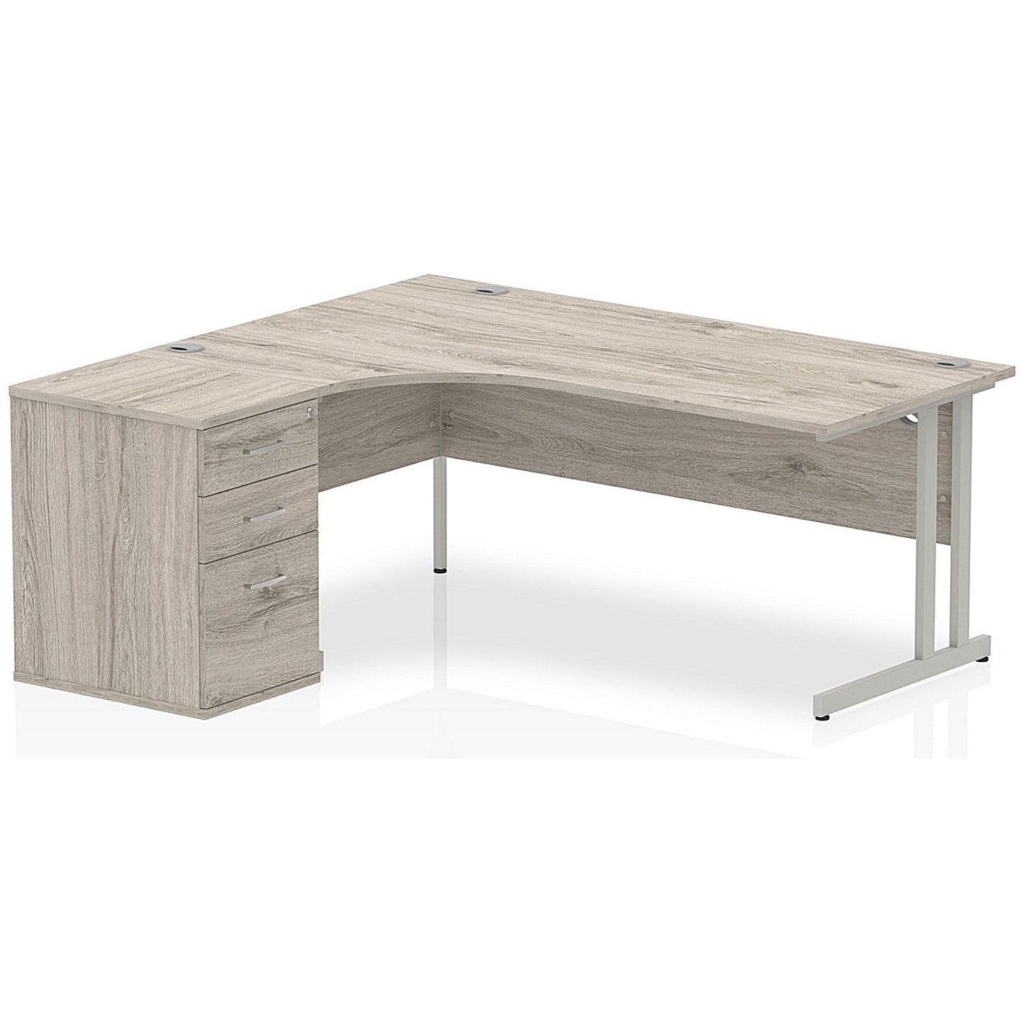 Impulse 1800mm Corner Desk with 600mm Desk High Pedestal, Left Hand, Silver Cantilever Leg, Grey Oak Easy2Order : I003201