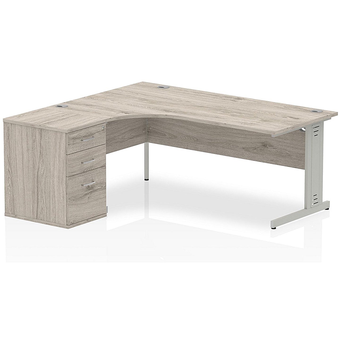 Impulse 1800mm Corner Desk with 600mm Desk High Pedestal, Left Hand, Silver Cable Managed Leg, Grey Oak Easy2Order : I003205