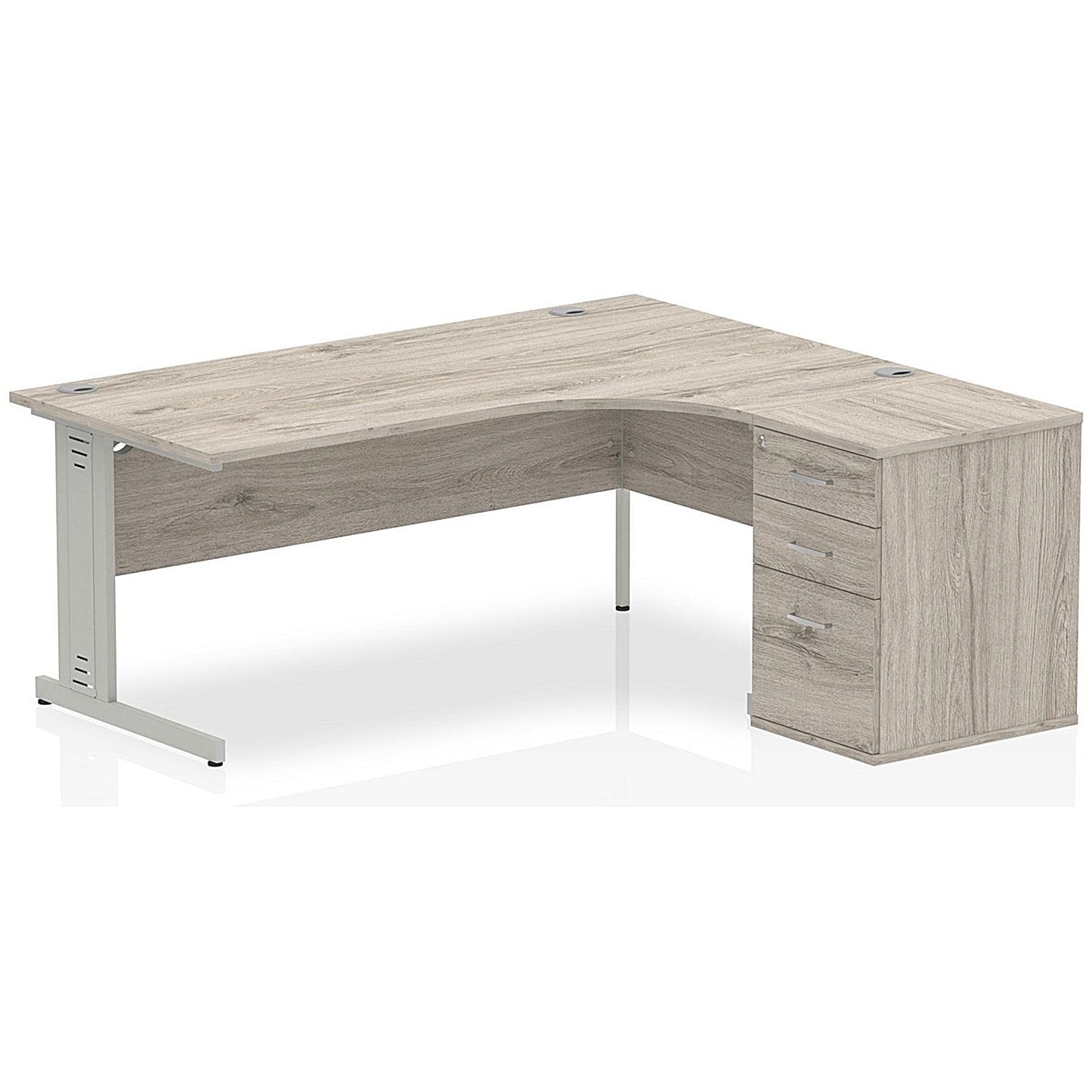 Impulse 1800mm Corner Desk with 600mm Desk High Pedestal, Right Hand, Silver Cable Managed Leg, Grey Oak Easy2Order : I003211
