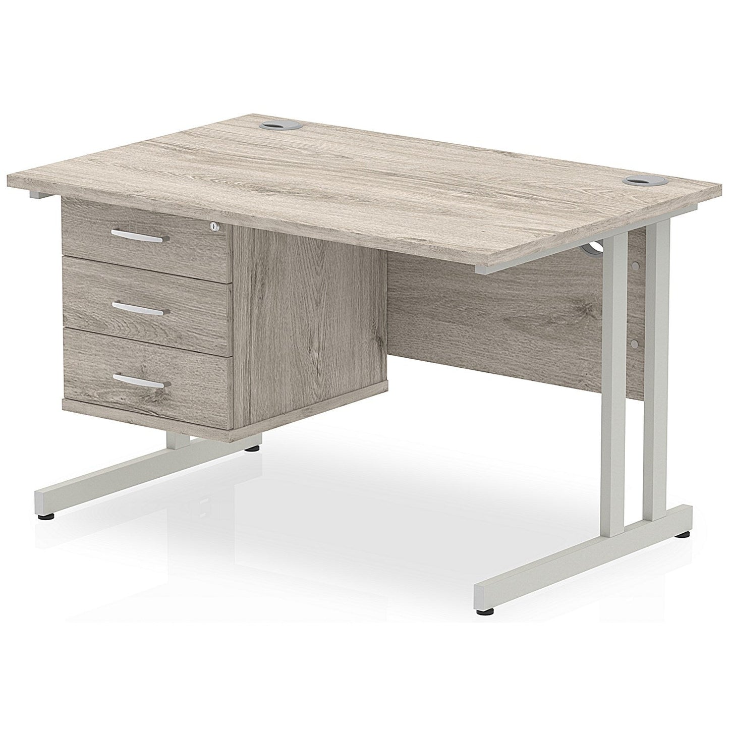 Impulse 1200mm Rectangular Desk, Silver Legs, 3 Drawer Pedestal, Grey Oak Easy2Order : I003437
