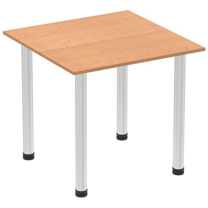 Impulse 800mm Square Table, Oak, Brushed Aluminium Post Leg Easy2Order : I003628