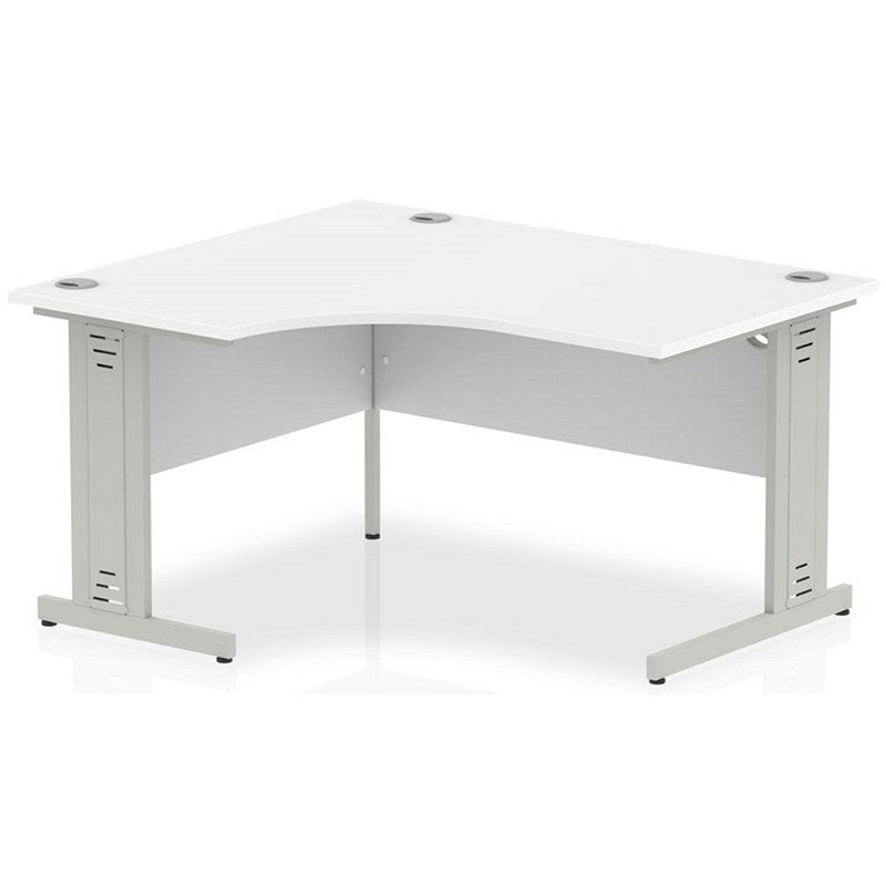 Impulse 1400mm Corner Desk, Left Hand, Silver Cable Managed Leg, White