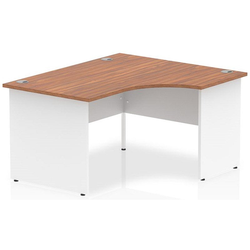 Impulse 1400mm Two-Tone Corner Desk, Right Hand, White Panel End Leg, Walnut