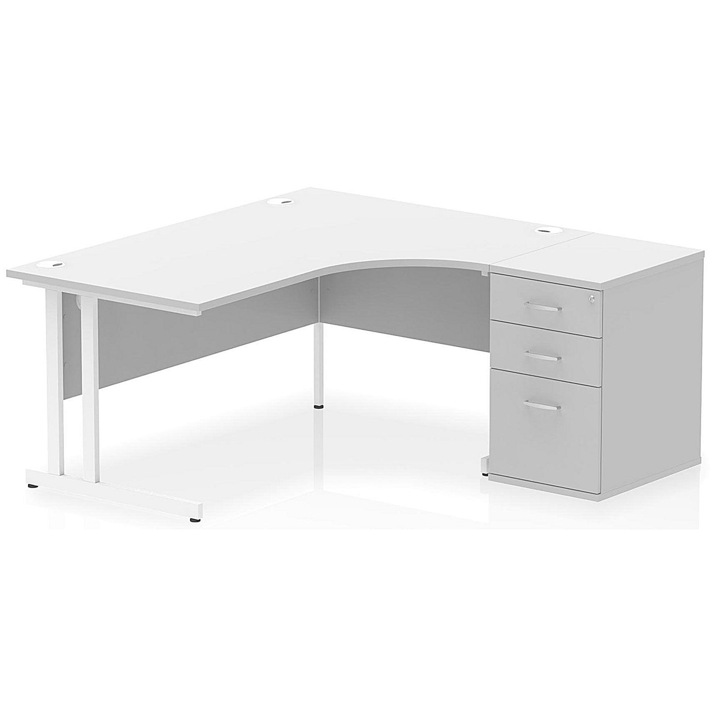 Impulse 1600mm Corner Desk with 600mm Desk High Pedestal, Right Hand, White Cantilever Leg, White