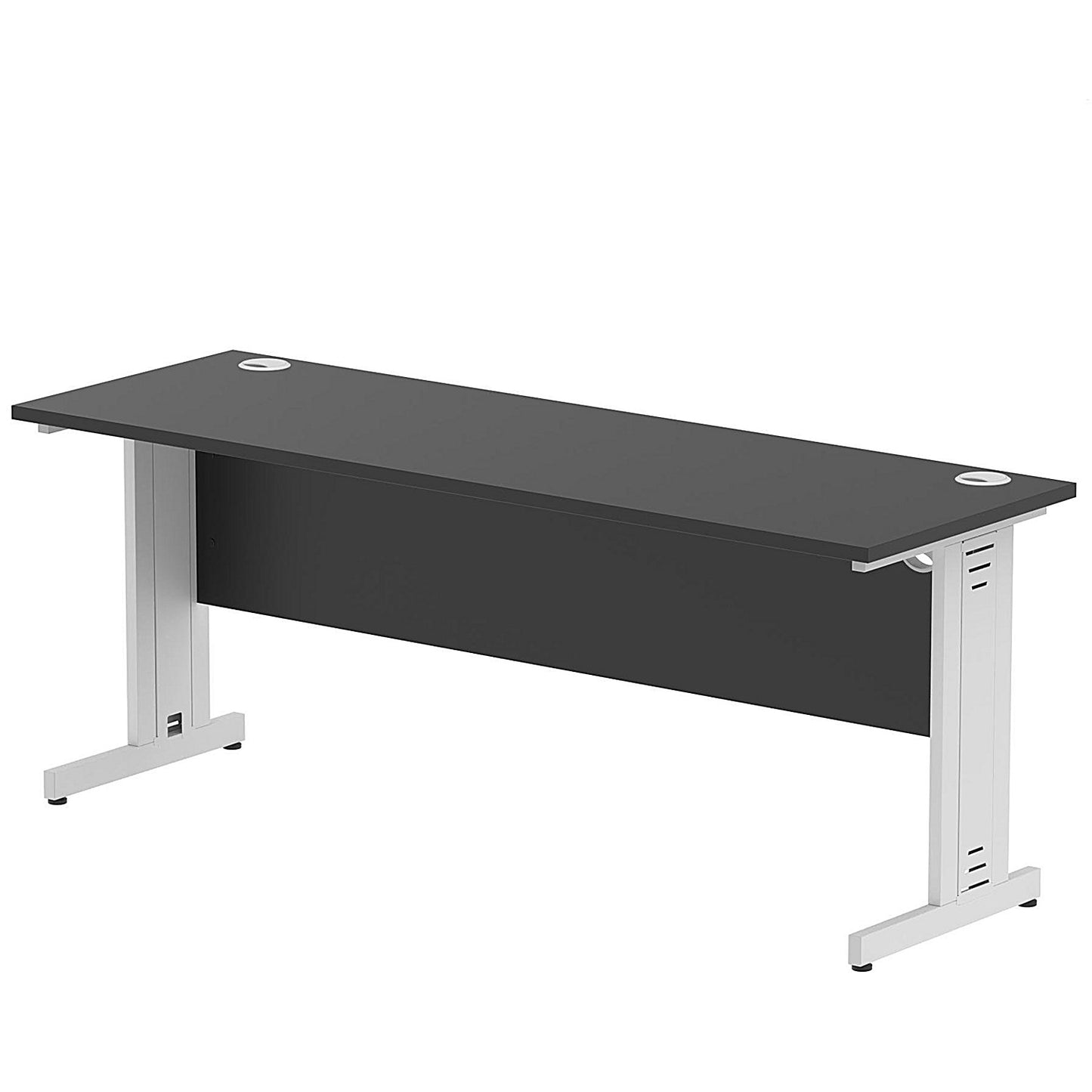 Impulse 1800mm Slim Rectangular Desk, Silver Cable Managed Leg, Black
