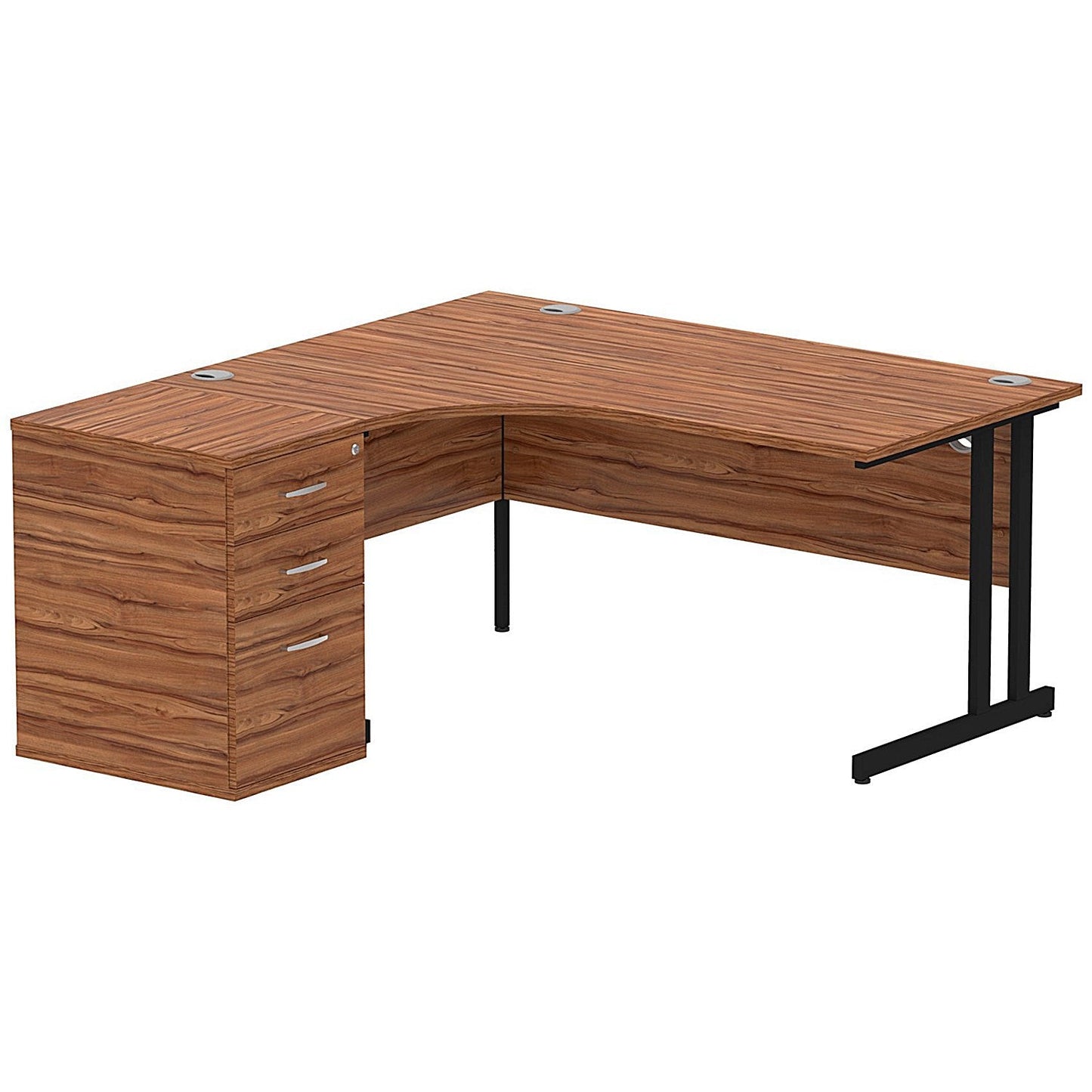 Impulse 1600mm Corner Desk with 600mm Desk High Pedestal, Left Hand, Black Cantilever Leg, Walnut Easy2Order : I004403
