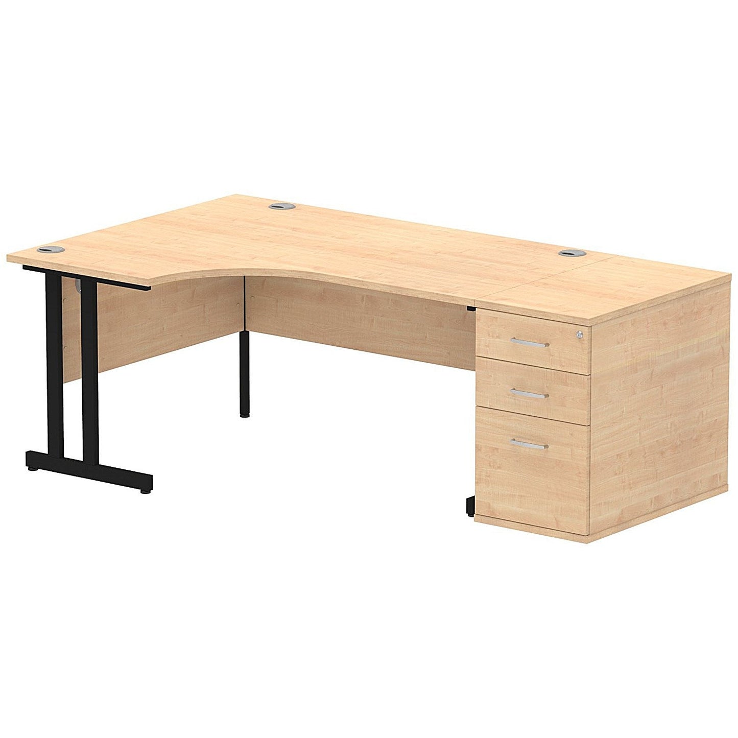 Impulse 1600mm Corner Desk with 800mm Desk High Pedestal, Left Hand, Black Cantilever Leg, Maple Easy2Order : I004406