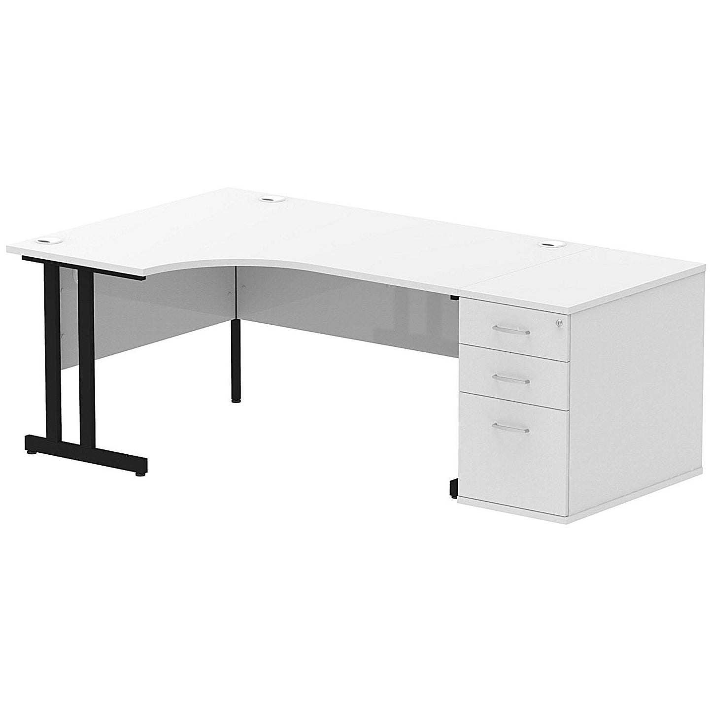 Impulse 1600mm Corner Desk with 800mm Desk High Pedestal, Left Hand, Black Cantilever Leg, White Easy2Order : I004408