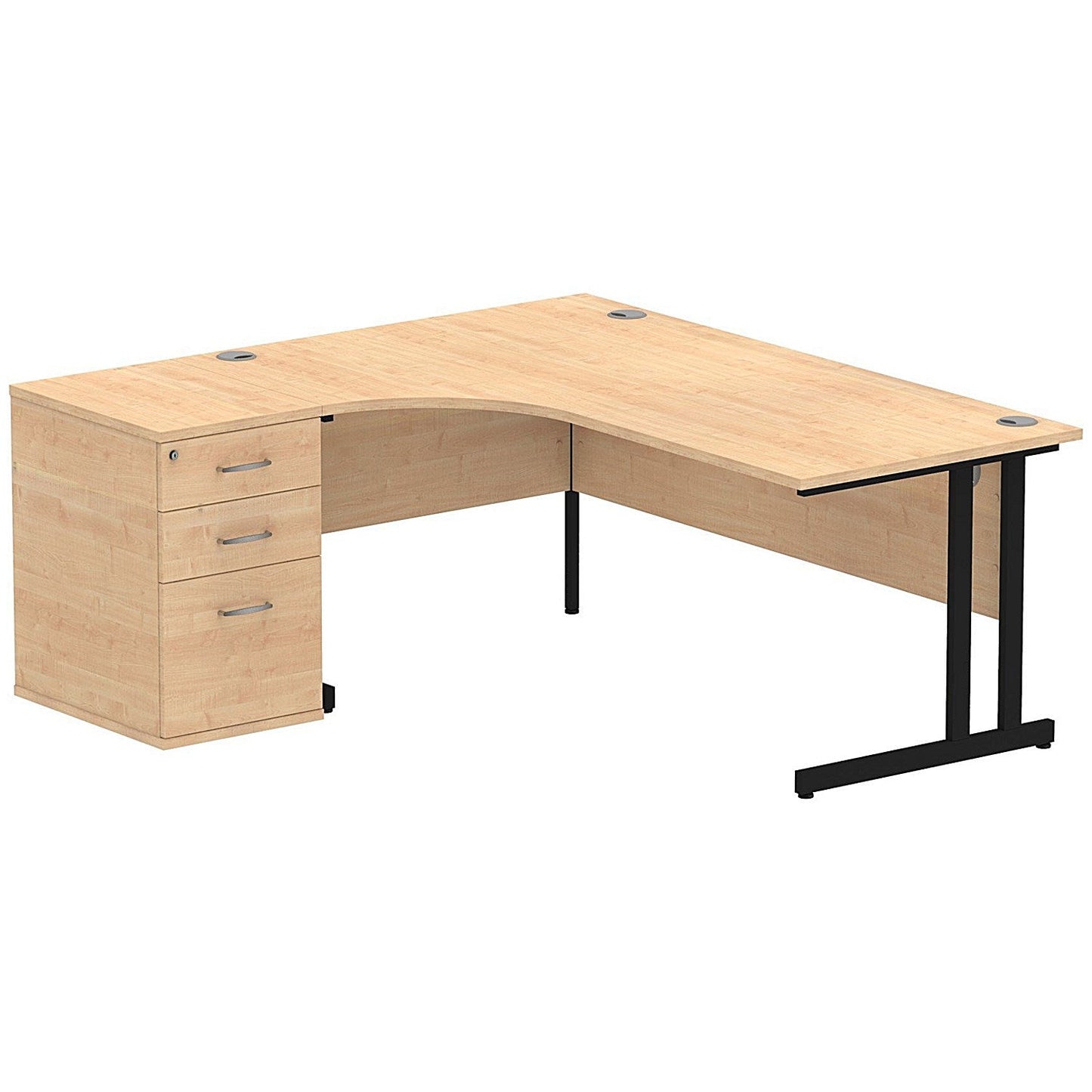 Impulse 1800mm Corner Desk with 600mm Desk High Pedestal, Left Hand, Black Cantilever Leg, Maple Easy2Order : I004412