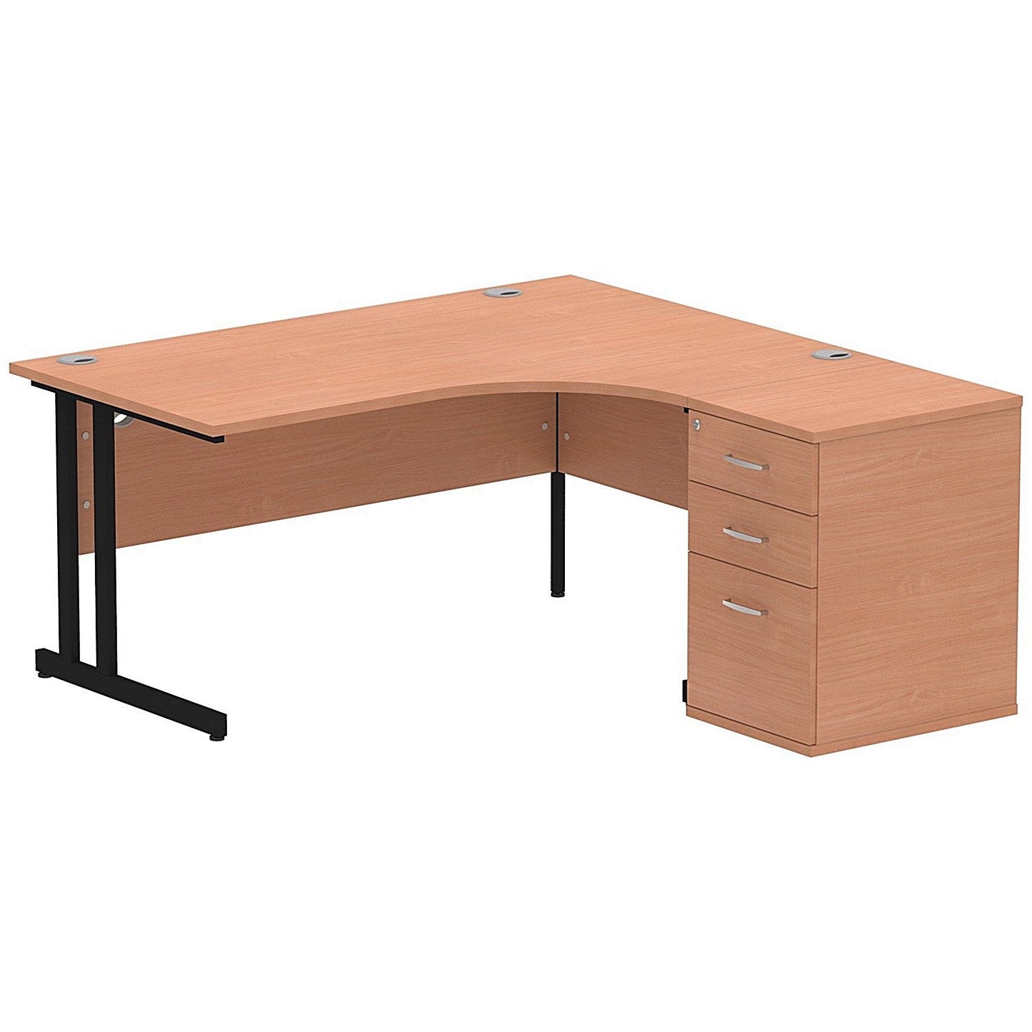 Impulse 1600mm Corner Desk with 600mm Desk High Pedestal, Right Hand, Black Cantilever Leg, Beech Easy2Order : I004422