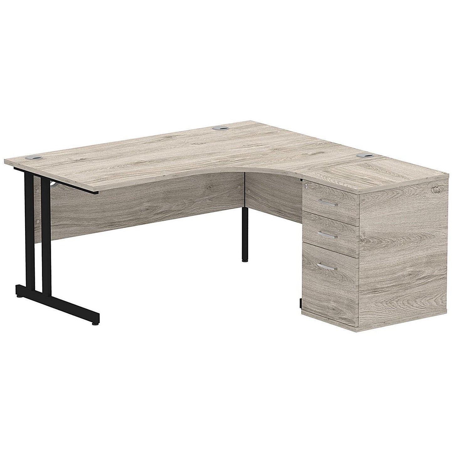 Impulse 1600mm Corner Desk with 600mm Desk High Pedestal, Right Hand, Black Cantilever Leg, Grey Oak Easy2Order : I004423