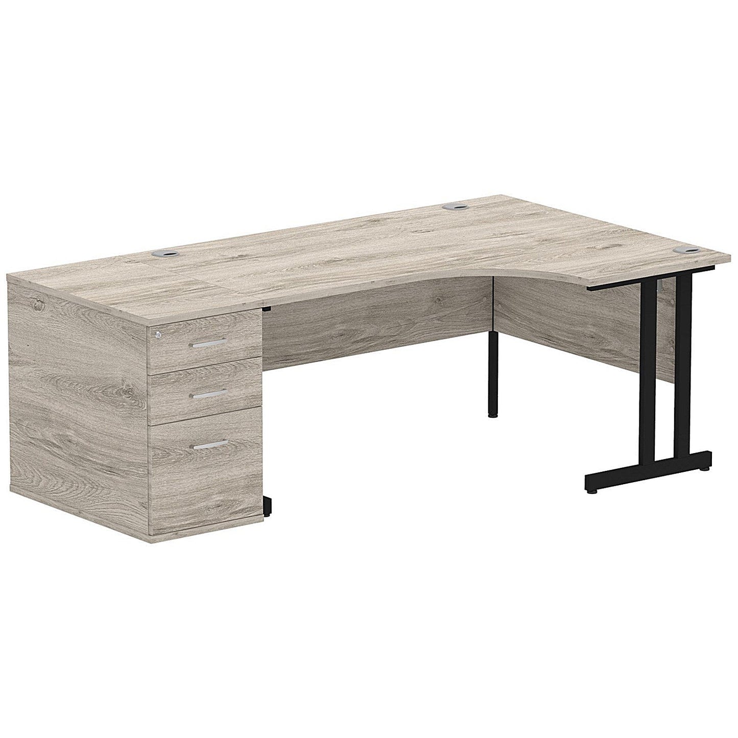 Impulse 1600mm Corner Desk with 800mm Desk High Pedestal, Right Hand, Black Cantilever Leg, Grey Oak Easy2Order : I004429