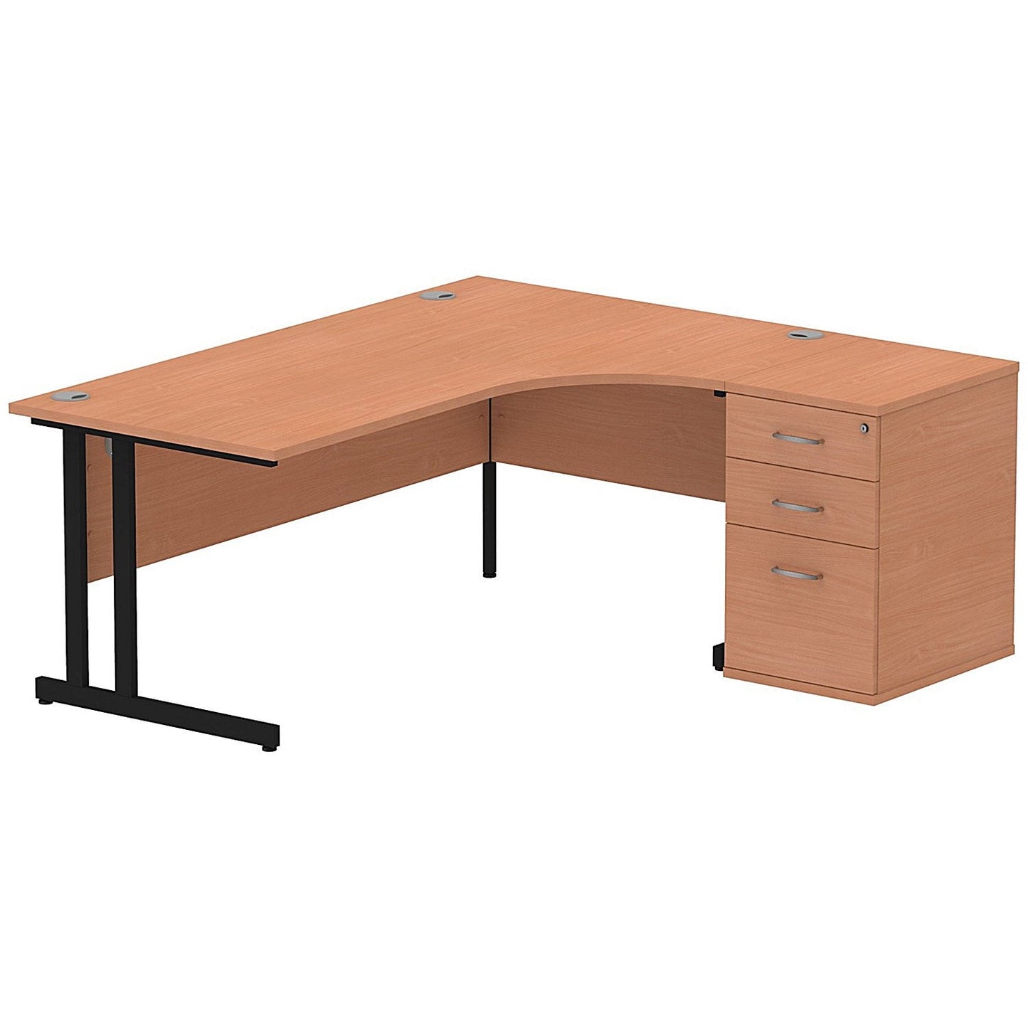 Impulse 1800mm Corner Desk with 600mm Desk High Pedestal, Right Hand, Black Cantilever Leg, Beech Easy2Order : I004434