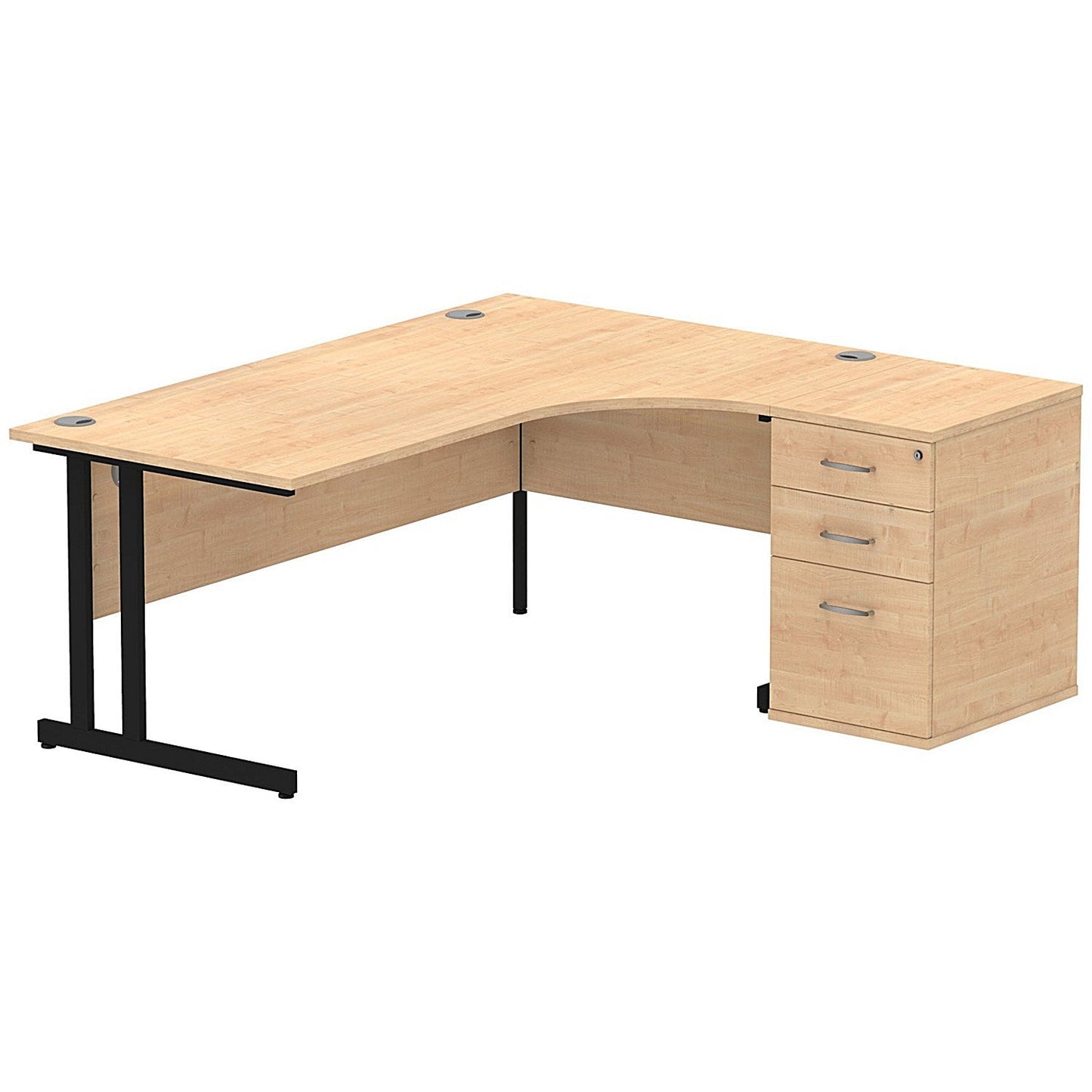 Impulse 1800mm Corner Desk with 600mm Desk High Pedestal, Right Hand, Black Cantilever Leg, Maple Easy2Order : I004436