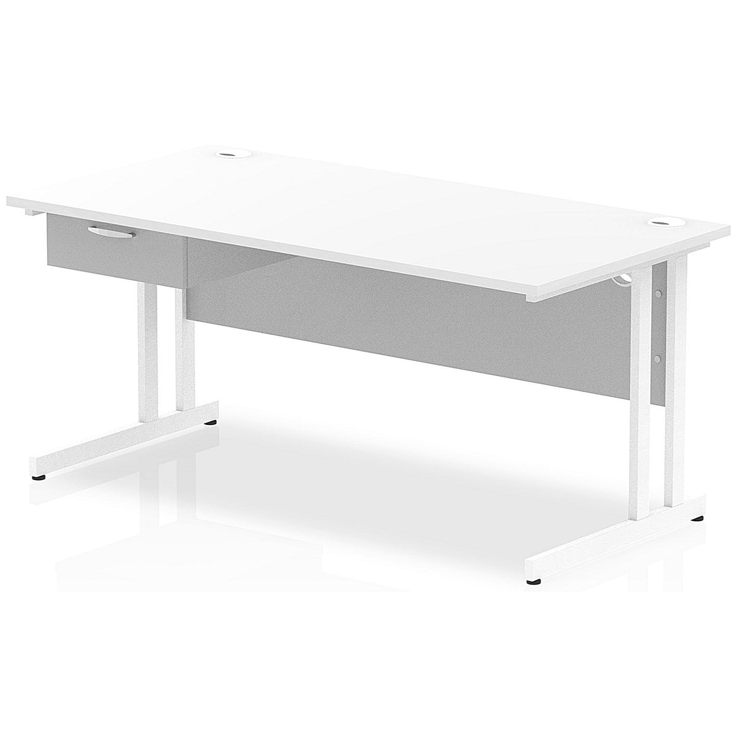 Impulse 1600mm Rectangular Desk with attached Pedestal, White Cantilever Leg, White