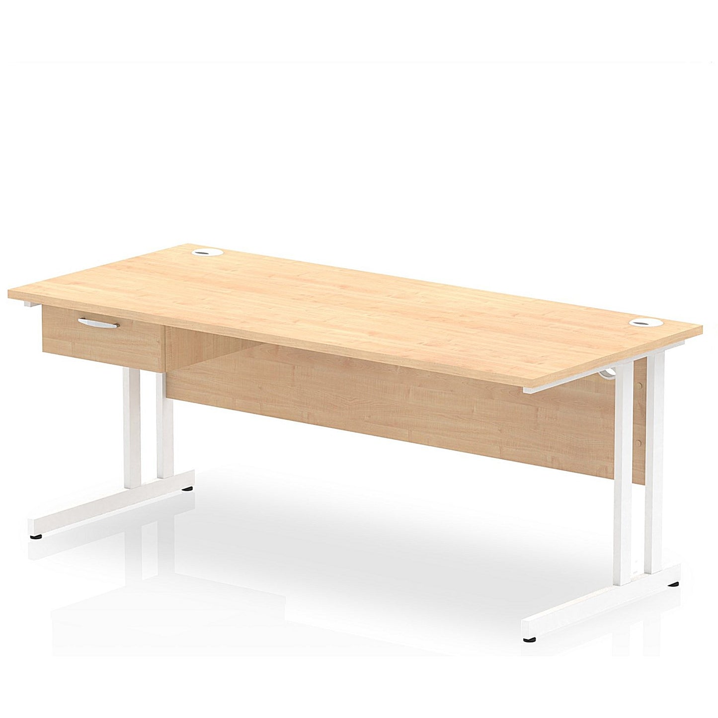 Impulse 1800mm Rectangular Desk with attached Pedestal, White Cantilever Leg, Maple