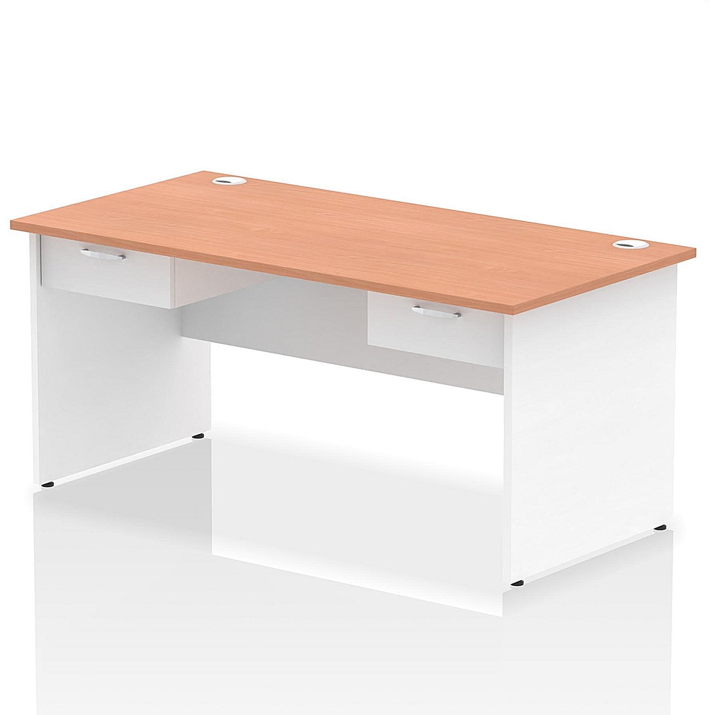 Impulse 1600mm Two-Tone Rectangular Desk with 2 attached Pedestals, White Panel End Leg, Beech