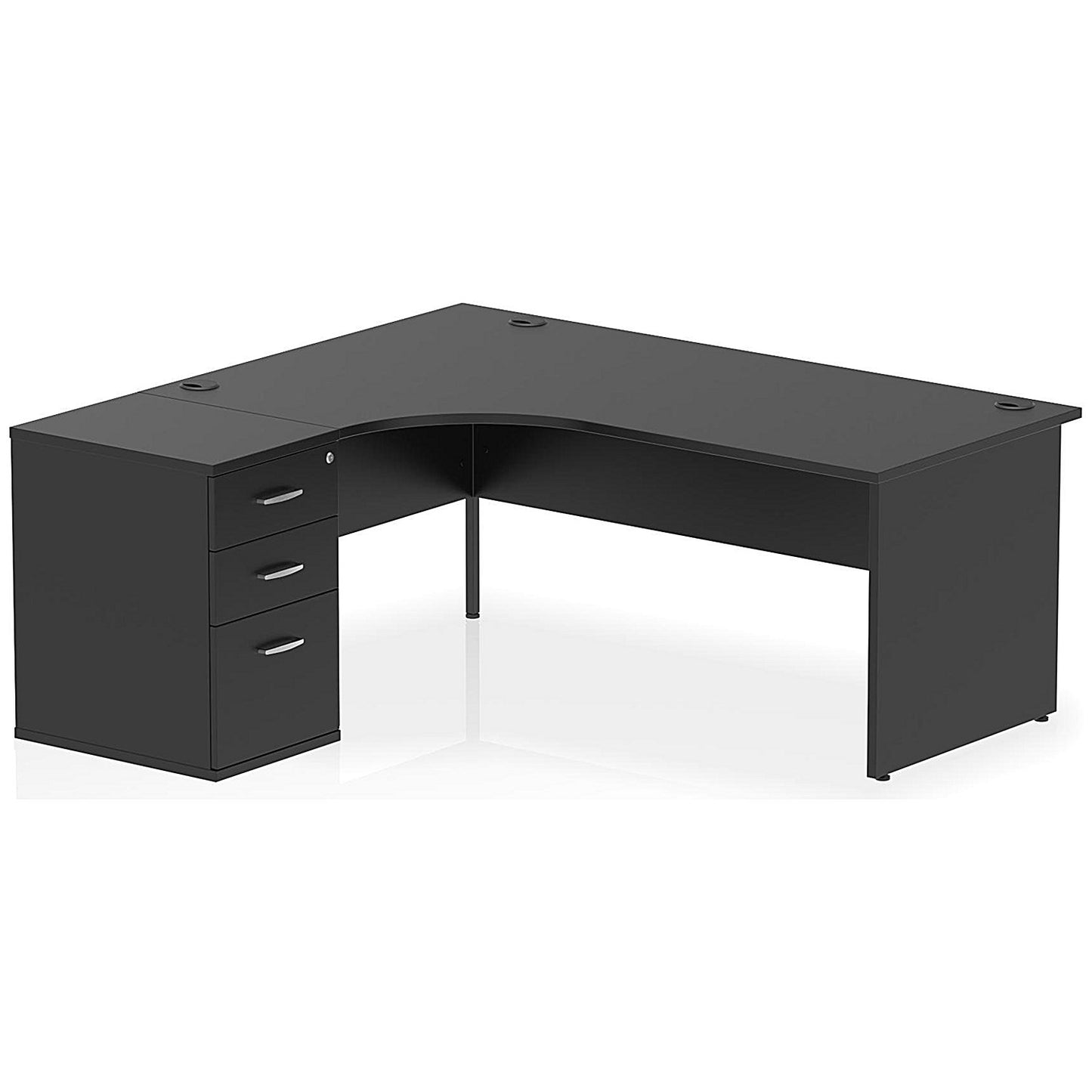 Impulse 1800mm Corner Desk with 600mm Desk High Pedestal, Left Hand, Panel End Leg, Black