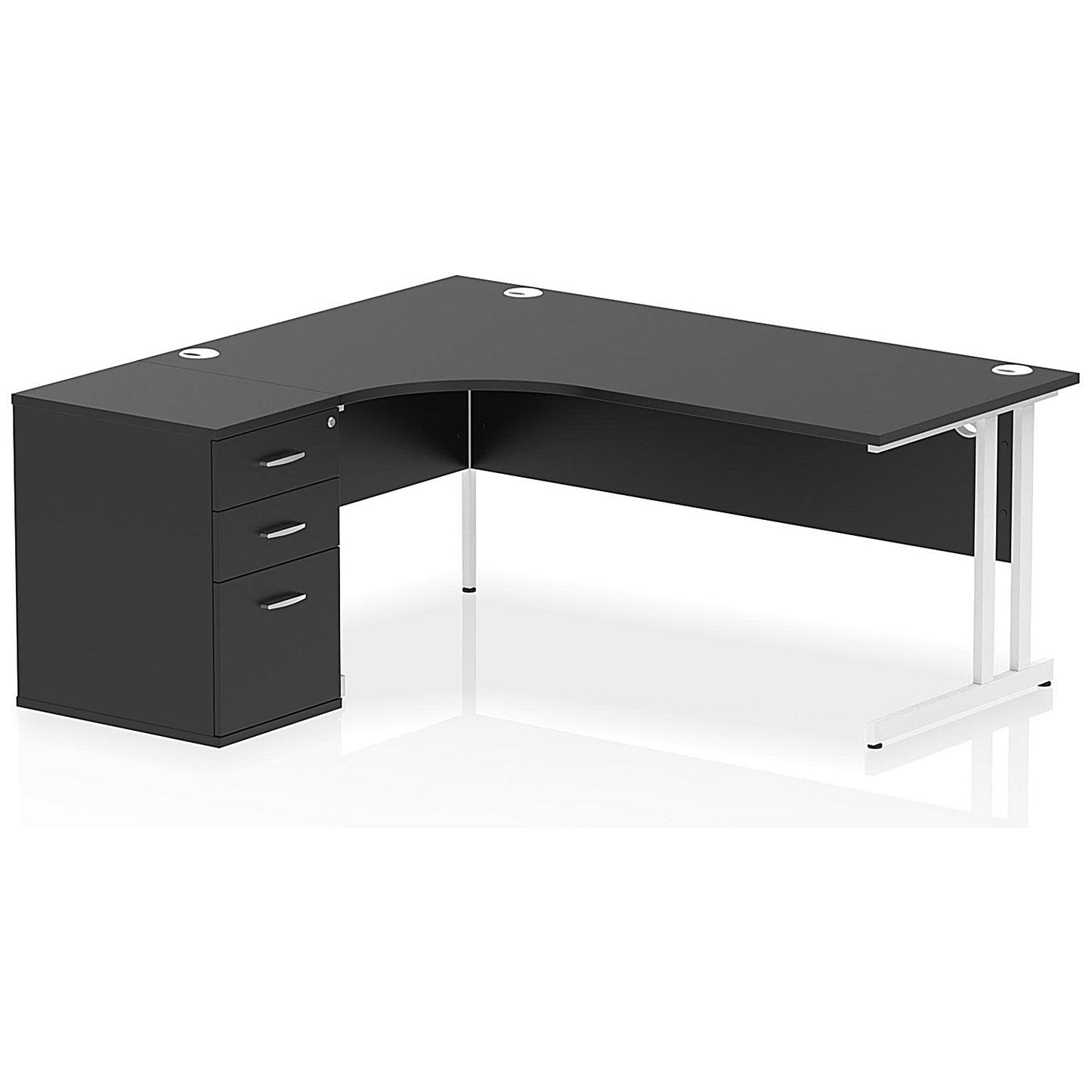 Impulse 1800mm Corner Desk with 600mm Desk High Pedestal, Left Hand, White Cantilever Leg, Black