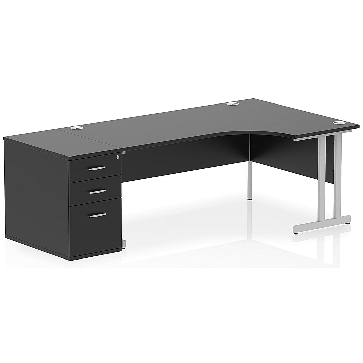 Impulse 1800mm Corner Desk with 800mm Desk High Pedestal, Right Hand, Silver Cantilever Leg, Black