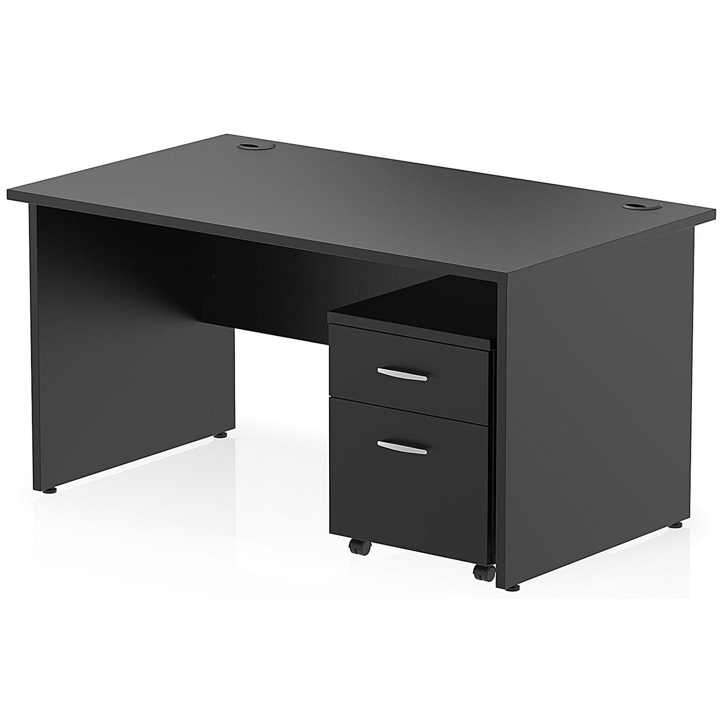 Impulse 1400mm Rectangular Desk, Panel End Leg, 2 Drawer Mobile Pedestal, Black