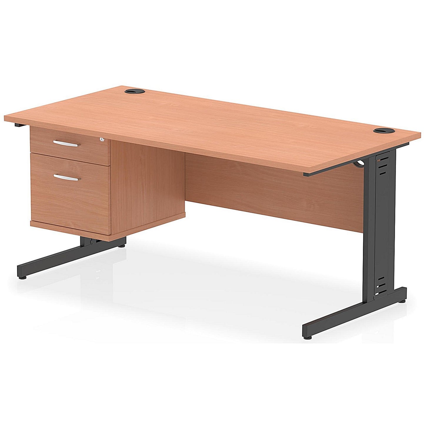 Impulse 1600mm Rectangular Desk, Black Cable Managed Leg, Beech, With 2 Drawer Fixed Pedestal