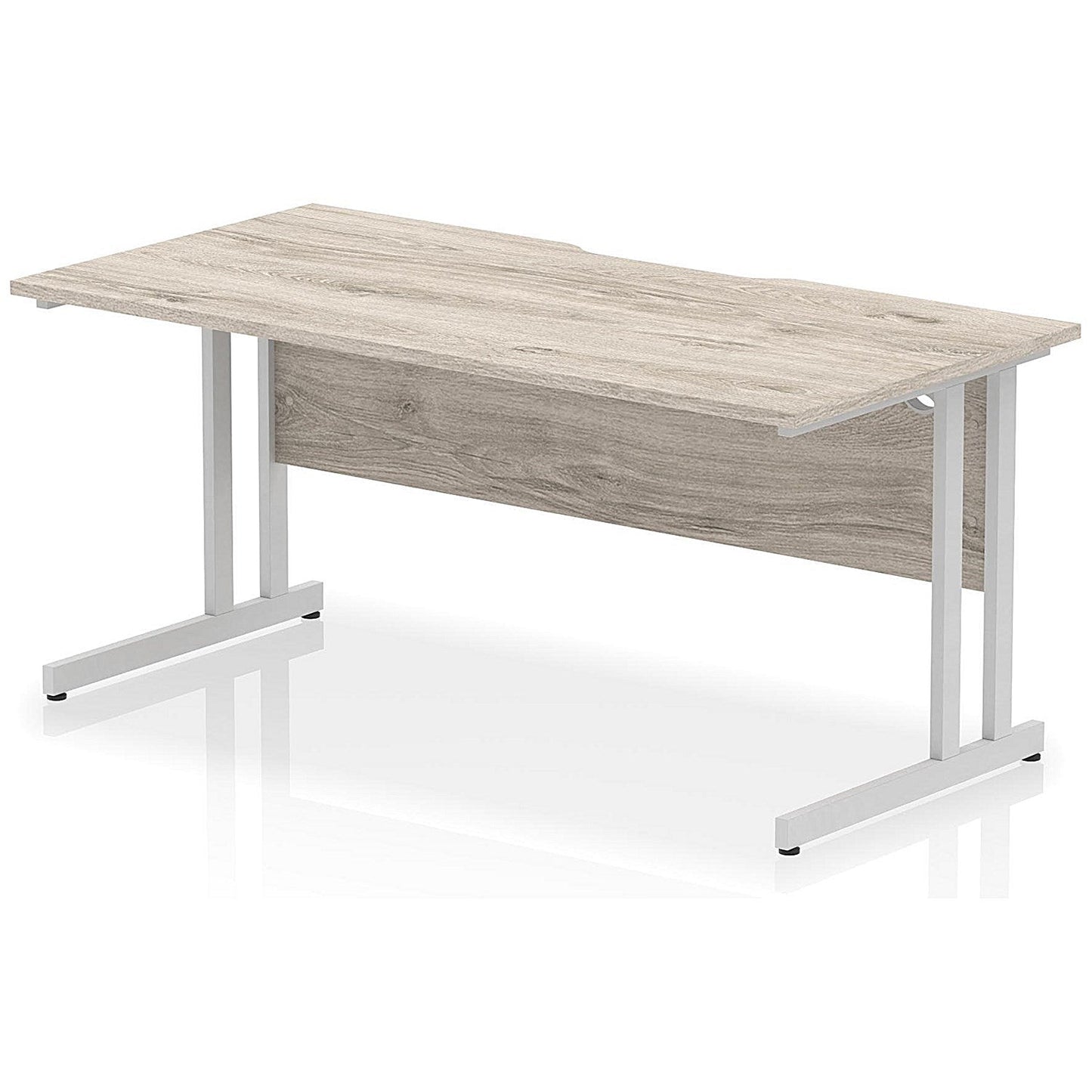 Impulse 1600mm Scalloped Edge Rectangular Desk, Silver Cantilever Legs, Grey Oak Easy2Order : I005895