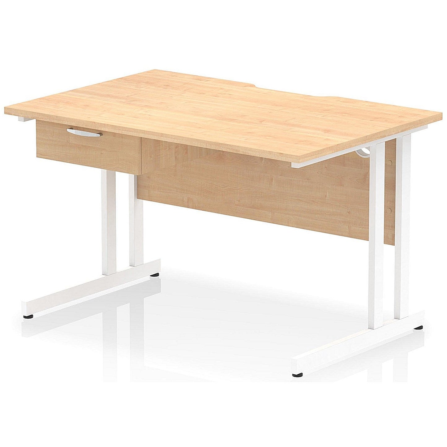 Impulse 1200mm Scalloped Edge Rectangular Desk, White Cantilever Legs, Maple, With 1 x 1 Drawer Fixed Pedestal Easy2Order : I005989