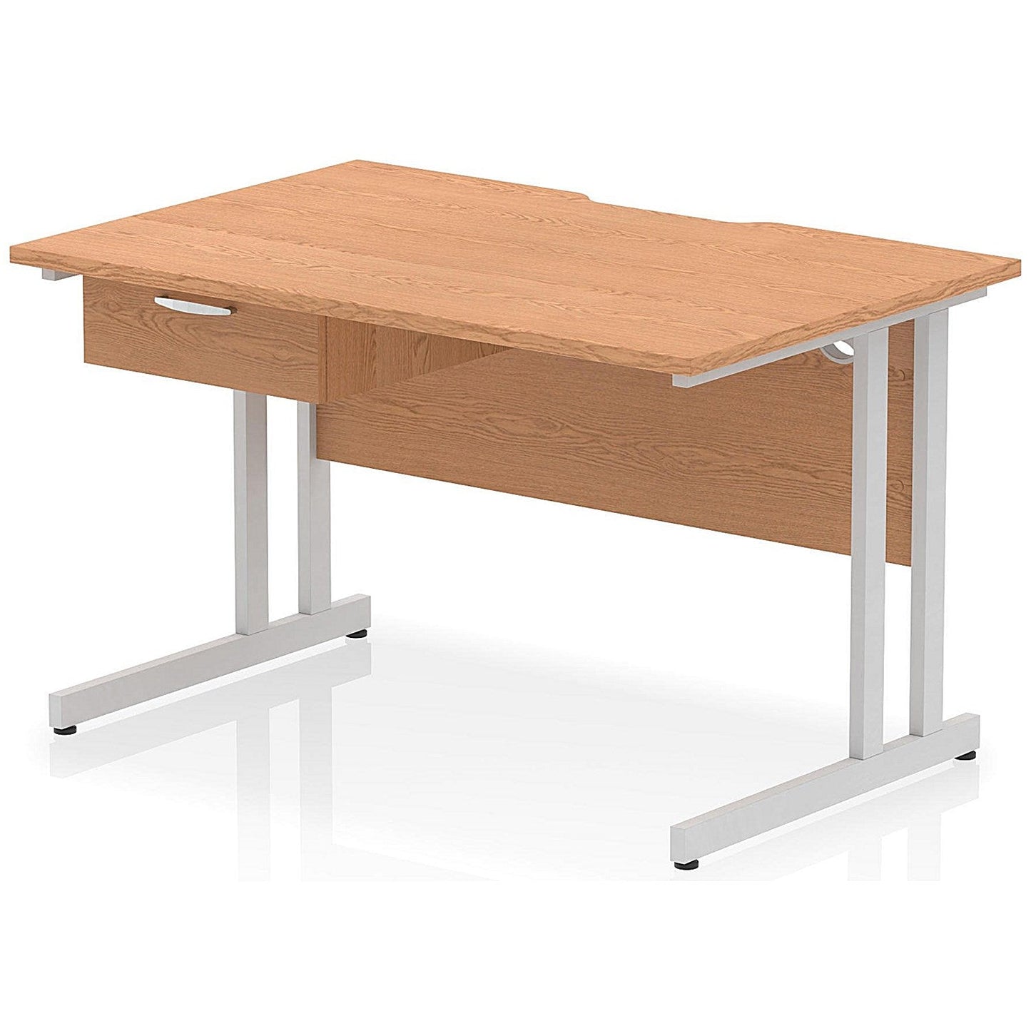 Impulse 1200mm Scalloped Edge Rectangular Desk, Silver Cantilever Legs, Oak, With 1 x 1 Drawer Fixed Pedestal Easy2Order : I005991