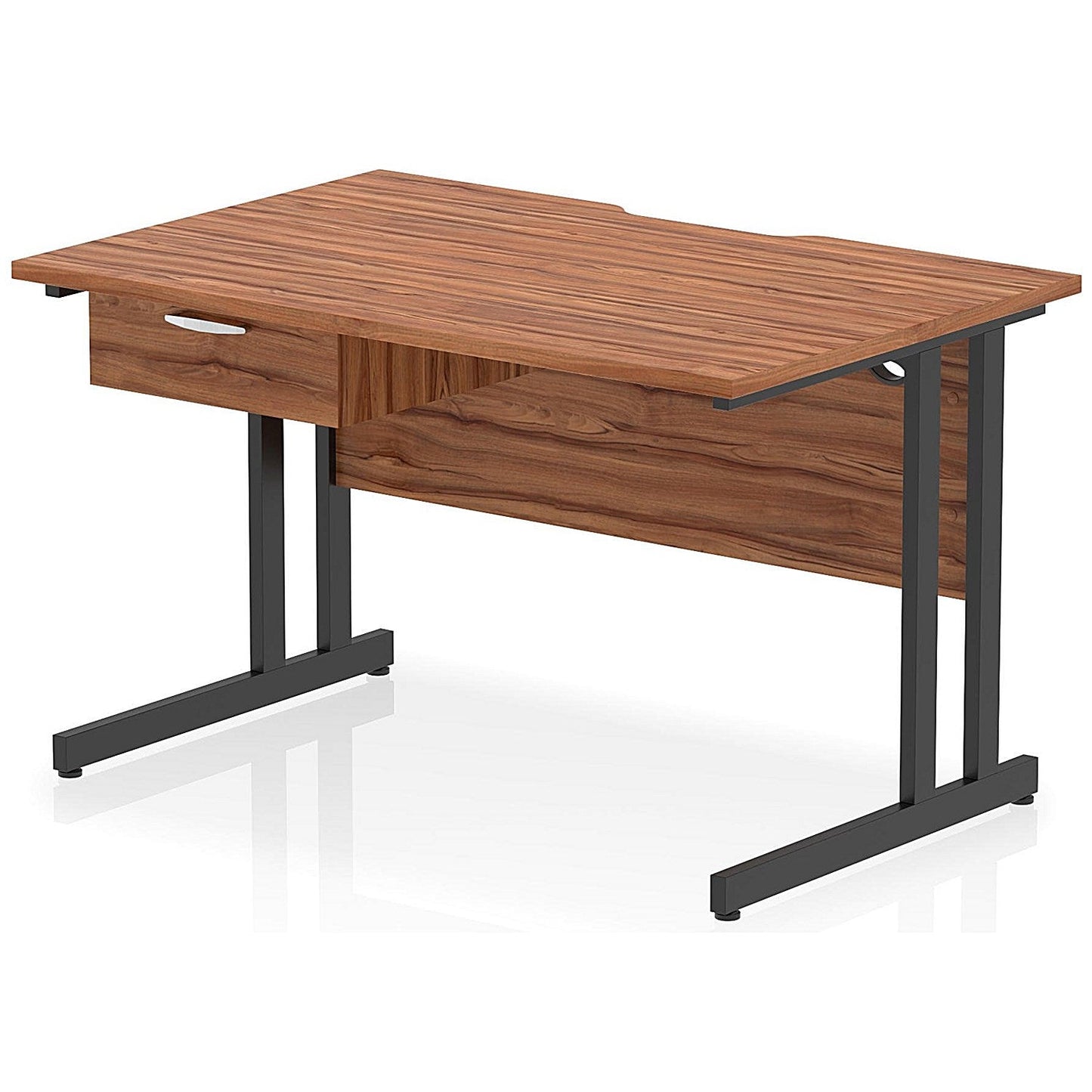 Impulse 1200mm Scalloped Edge Rectangular Desk, Black Cantilever Legs, Walnut, With 1 x 1 Drawer Fixed Pedestal Easy2Order : I005993