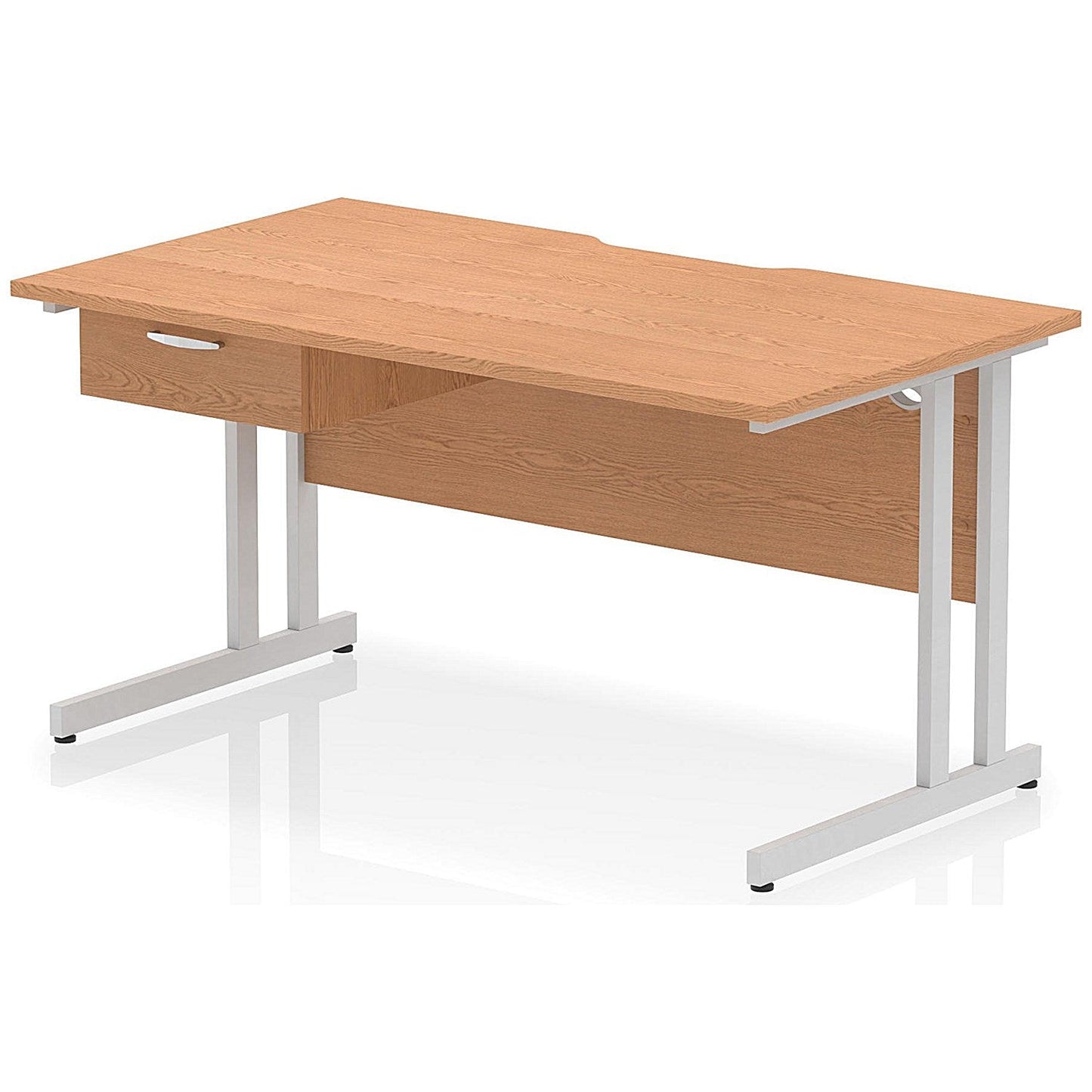 Impulse 1400mm Scalloped Edge Rectangular Desk, Silver Cantilever Legs, Oak, With 1 x 1 Drawer Fixed Pedestal Easy2Order : I006009