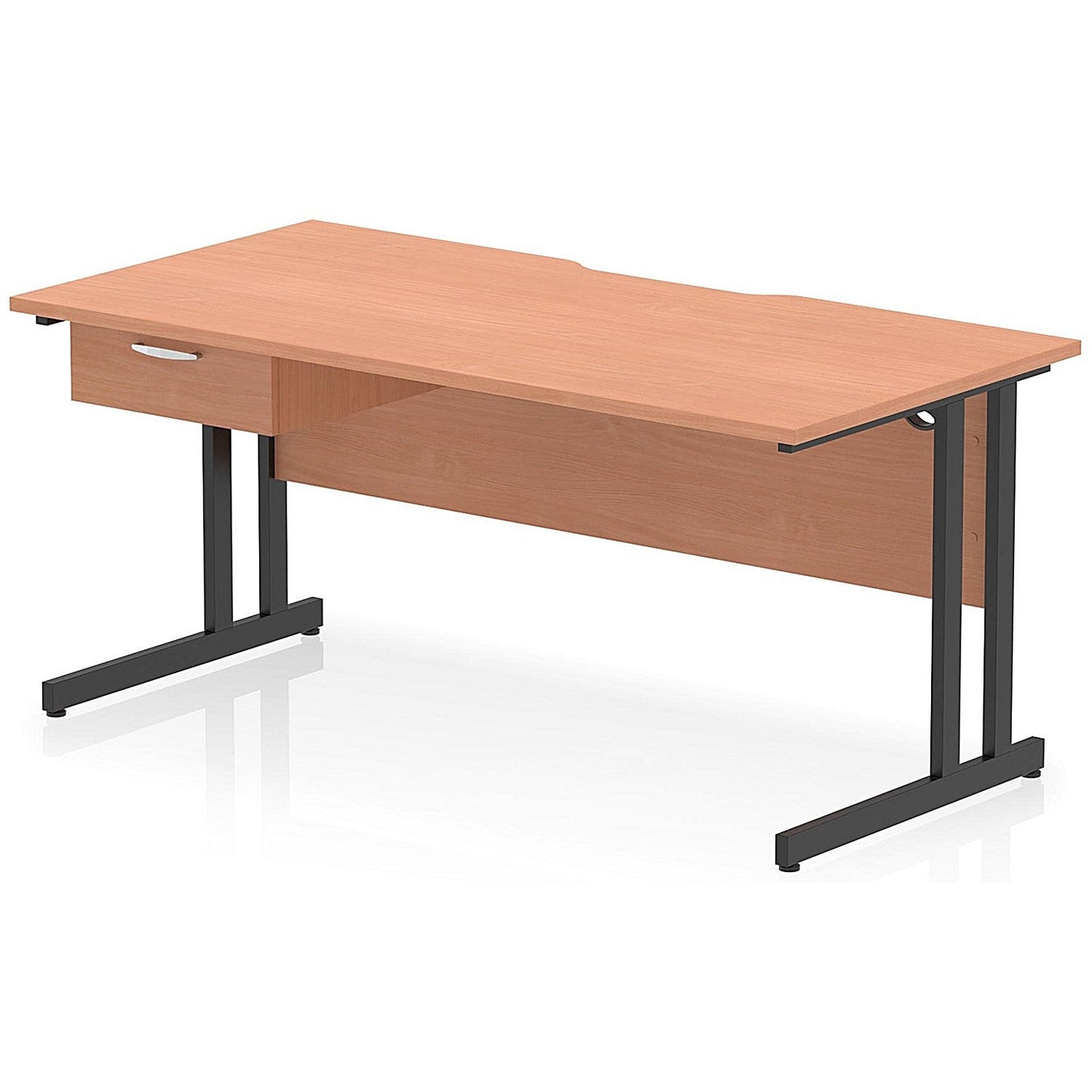 Impulse 1600mm Scalloped Edge Rectangular Desk, Black Cantilever Legs, Beech, With 1 x 1 Drawer Fixed Pedestal Easy2Order : I006017