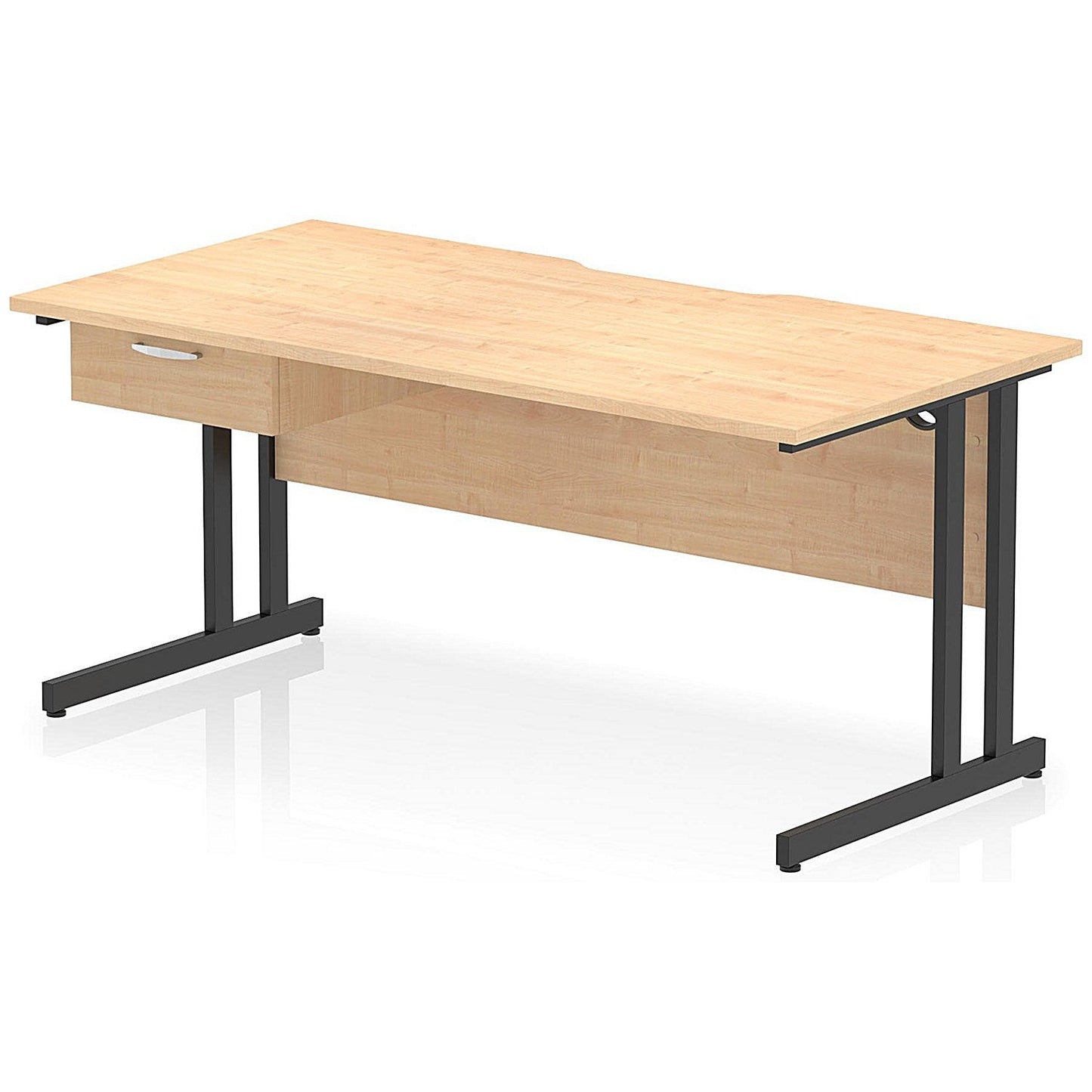 Impulse 1600mm Scalloped Edge Rectangular Desk, Black Cantilever Legs, Maple, With 1 x 1 Drawer Fixed Pedestal Easy2Order : I006023