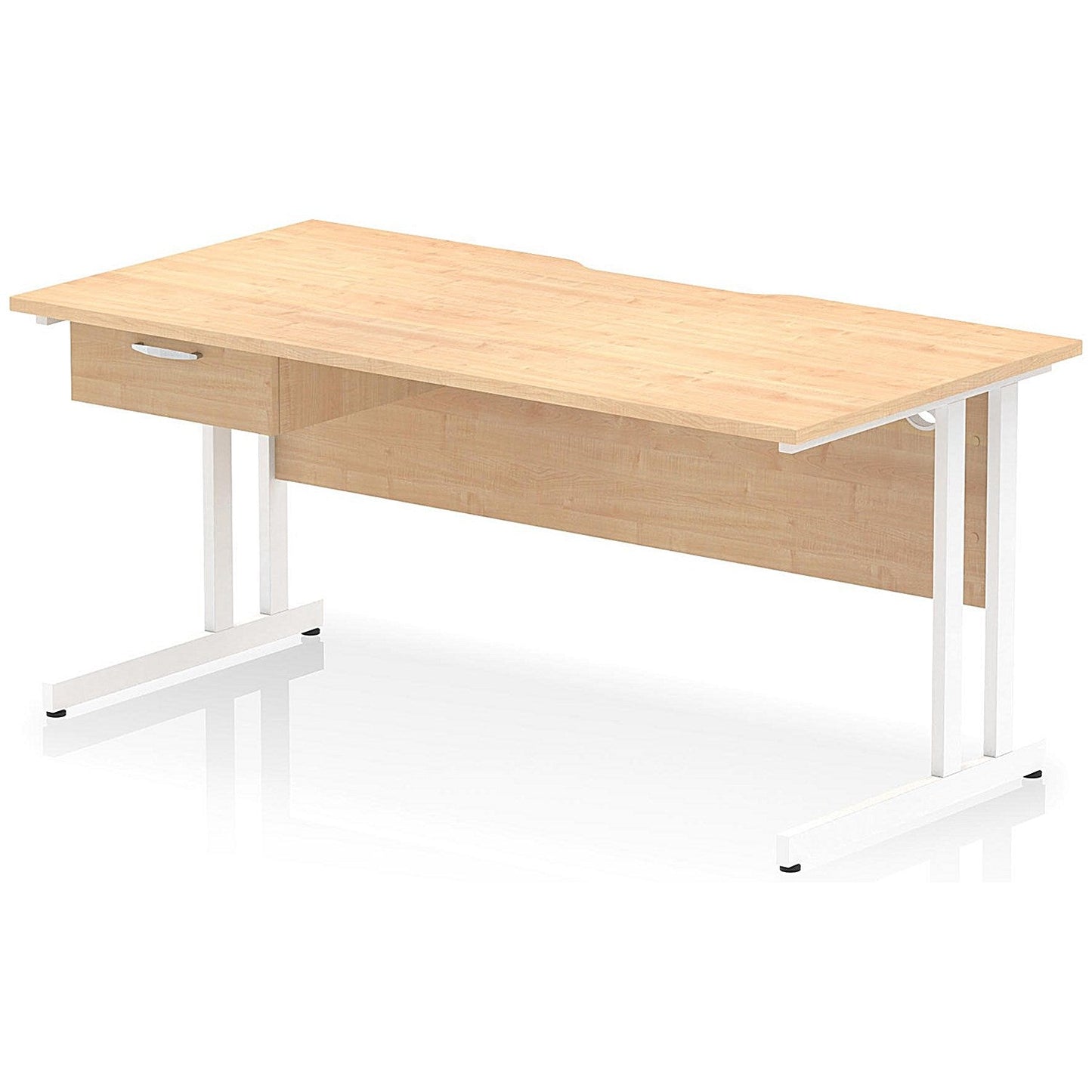 Impulse 1600mm Scalloped Edge Rectangular Desk, White Cantilever Legs, Maple, With 1 x 1 Drawer Fixed Pedestal Easy2Order : I006025