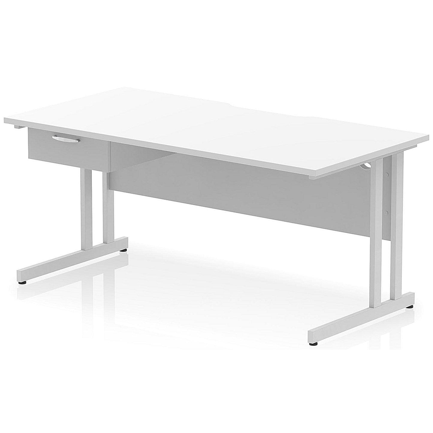 Impulse 1600mm Scalloped Edge Rectangular Desk, Silver Cantilever Legs, White, With 1 x 1 Drawer Fixed Pedestal Easy2Order : I006033