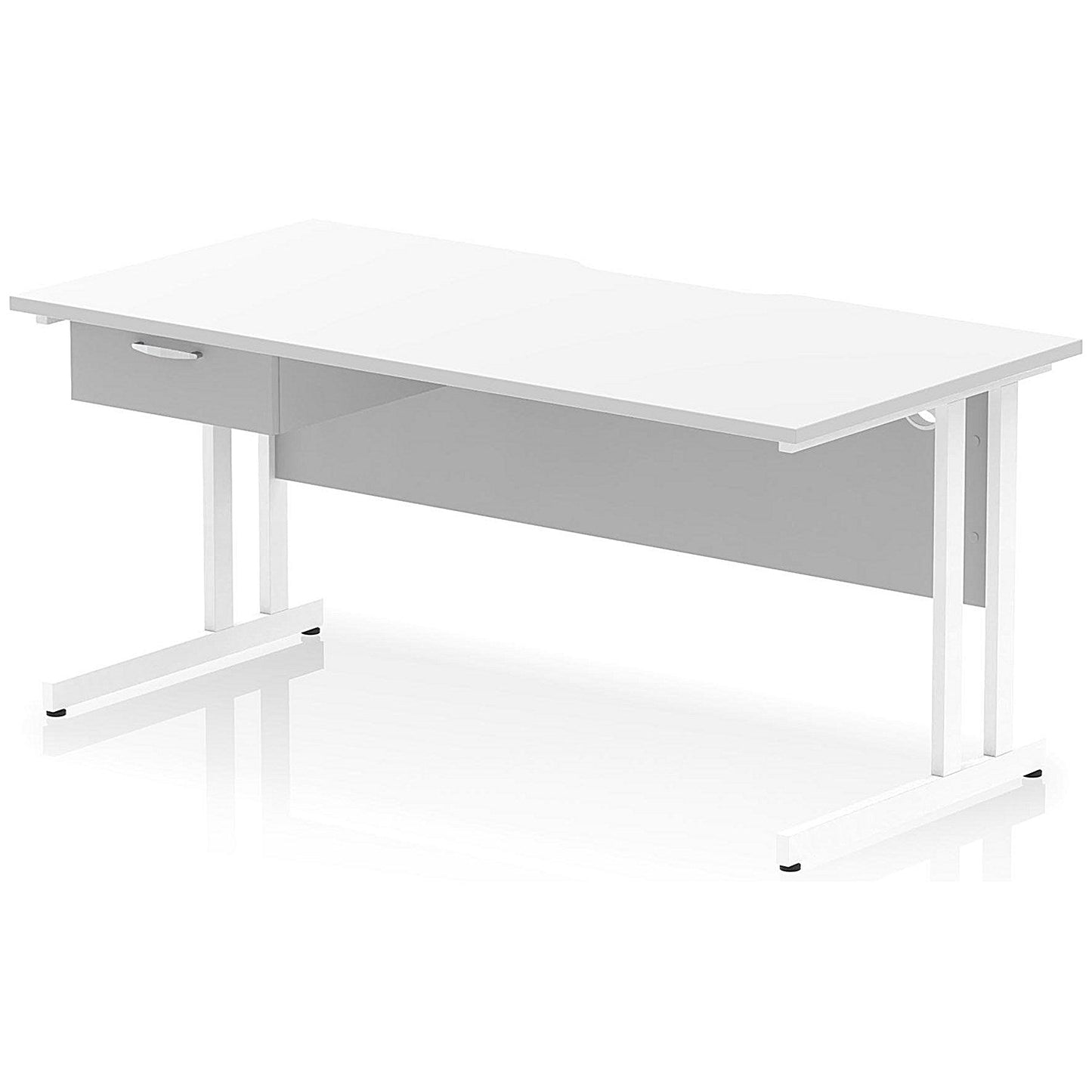Impulse 1600mm Scalloped Edge Rectangular Desk, White Cantilever Legs, White, With 1 x 1 Drawer Fixed Pedestal Easy2Order : I006034