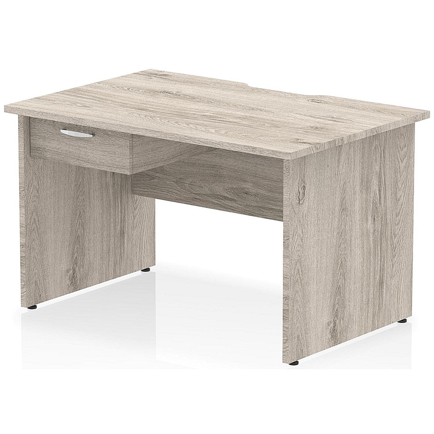 Impulse 1200mm Scalloped Edge Rectangular Desk, Panel End Legs, Grey Oak With 1 x 1 Drawer Fixed Pedestal Easy2Order : I006090